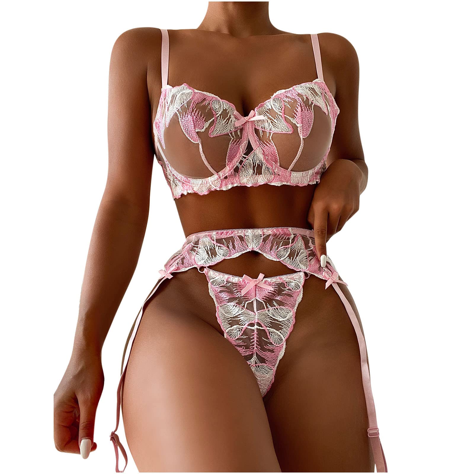Sexy Lace Lingerie Set for Women - 2 Piece Babydoll Nightwear with Garter Belt, Bra & Panty Set | Romantic Sleepwear, Valentine's Gift, Boudoir Photography