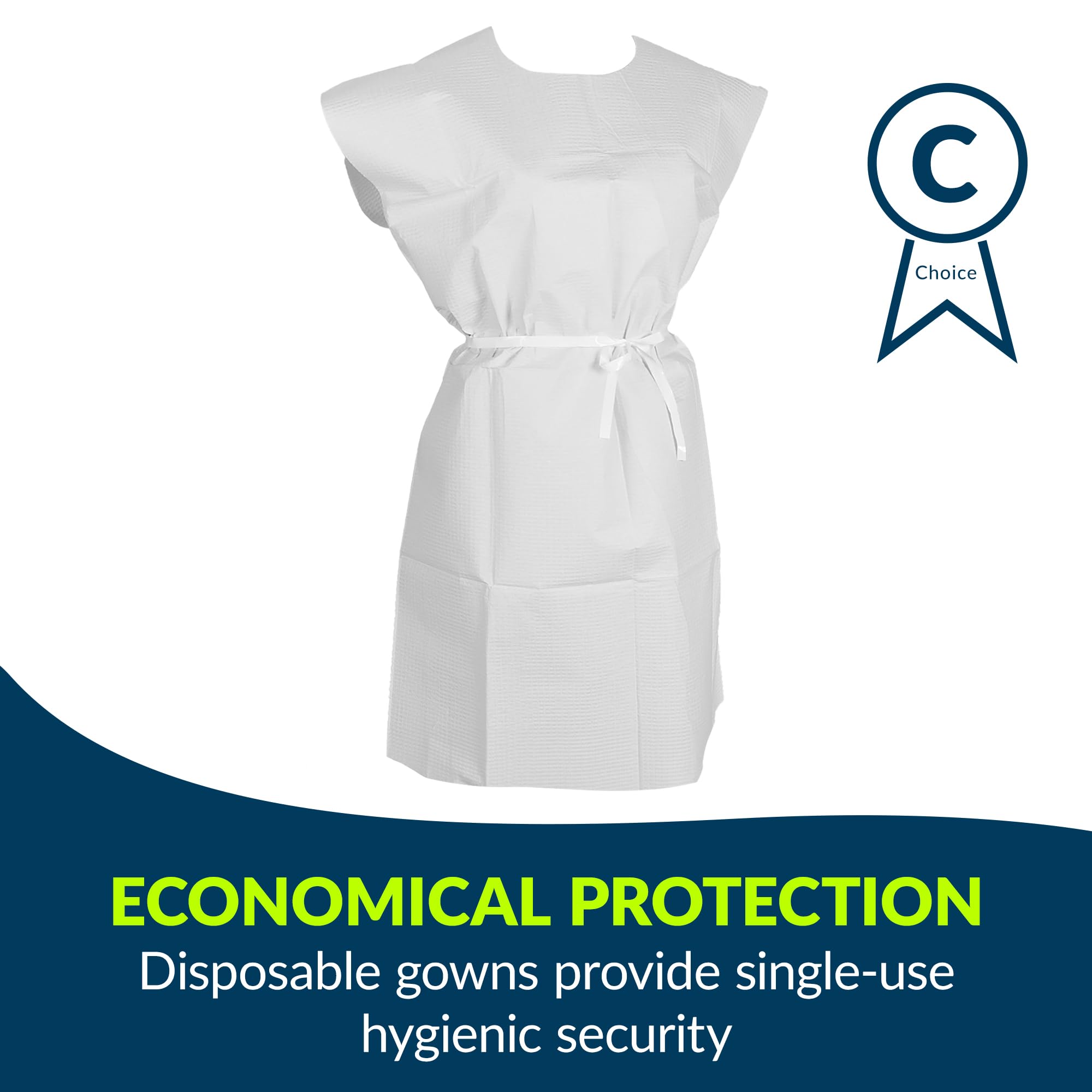 TIDI Choice Disposable Medical Gowns - White, Pack of 50 - Open Back with Waist Tie, Short Sleeve Exam Gowns - 30