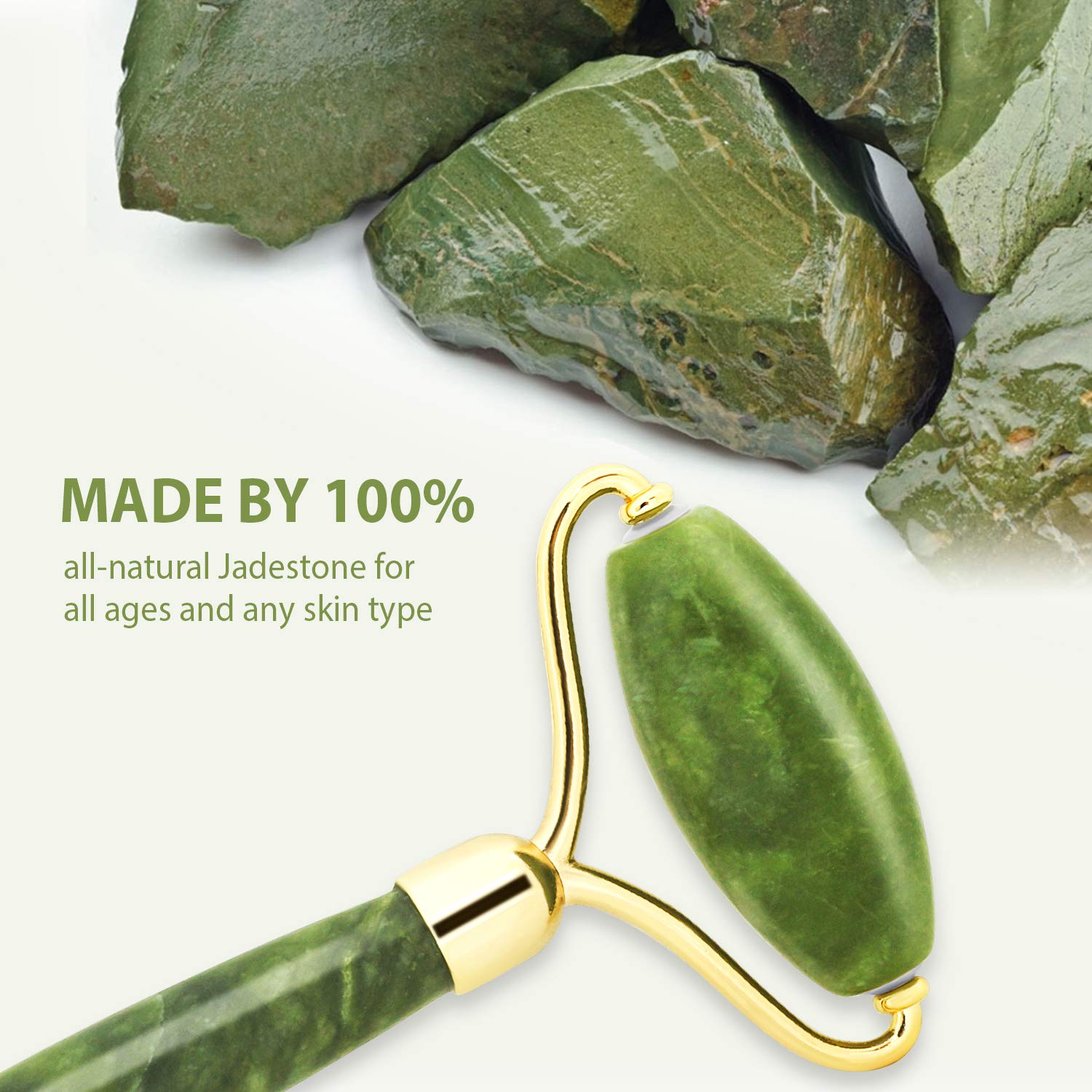 Jade Gua Sha & Roller Set for Face & Neck - Green Jade Stone Facial Massager for Puffiness, Skin Tightening & Rejuvenation | Perfect for Skincare Routine, Spa Days & Anti-Aging Treatment