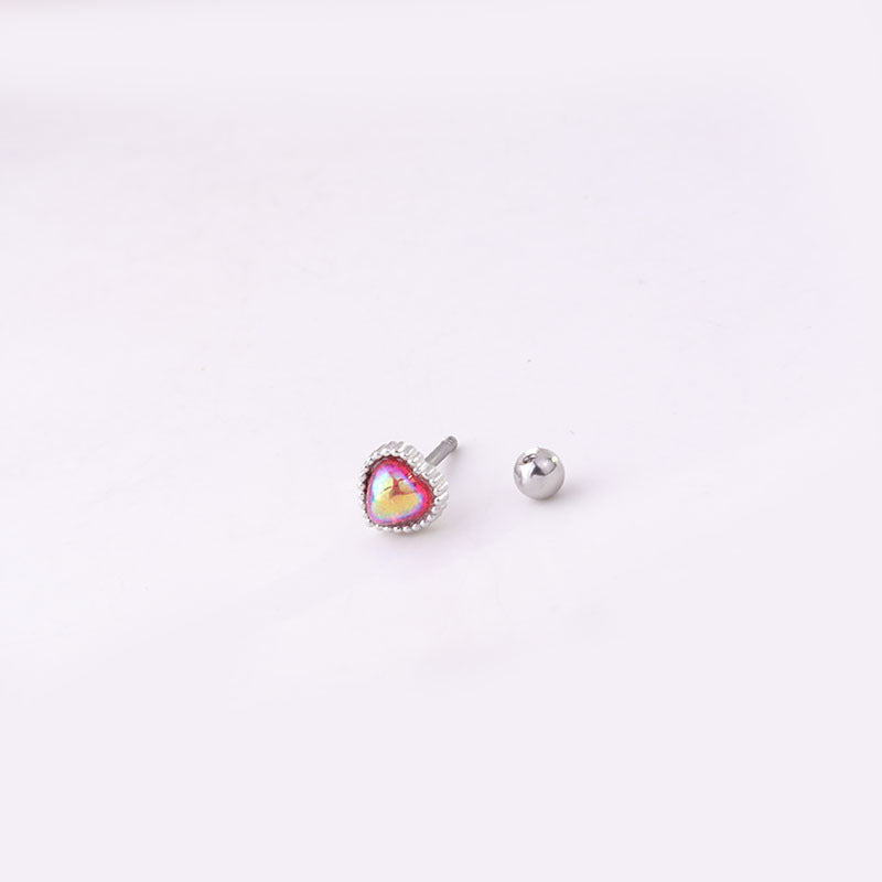 20G Rose Gold Simulated Opal Heart Daith Tragus Stud Earrings for Women | Cartilage, Helix, Lobe Piercing Jewelry | Perfect for Everyday Wear & Special Occasions
