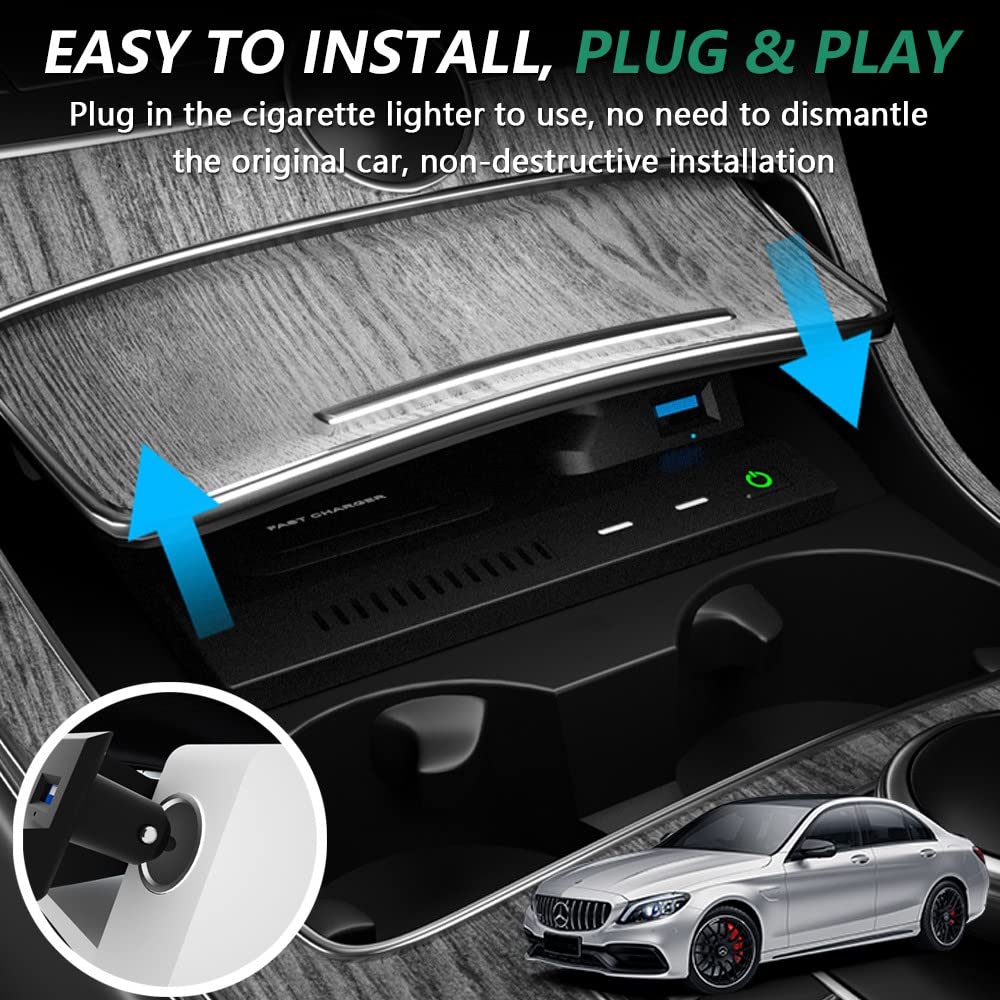 Wireless Car Charger for Mercedes Benz C-Class GLC AMG 2015-2022 - 15W Fast Charging Phone Mount Compatible with C180/C200/C260/C300/C450 & GLC200/GLC260/GLC300 AMG C43/C63/GLC43/GLC63 - Perfect for Road Trips & Daily Commutes