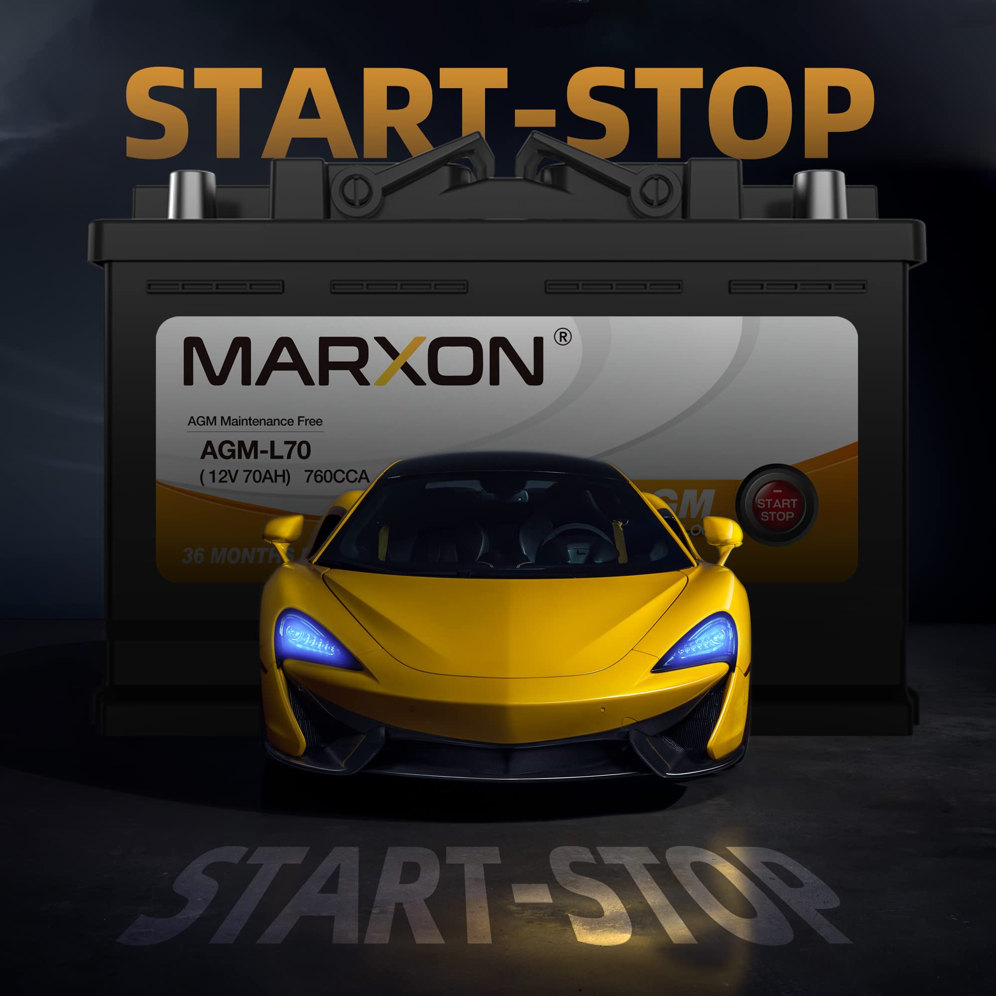 MARXON Group 48 H6 L3 AGM Car Battery 12V 70AH 760CCA - Maintenance Free Automotive Replacement Battery for Start-Stop Vehicles | Perfect for Sedans, SUVs, and Trucks