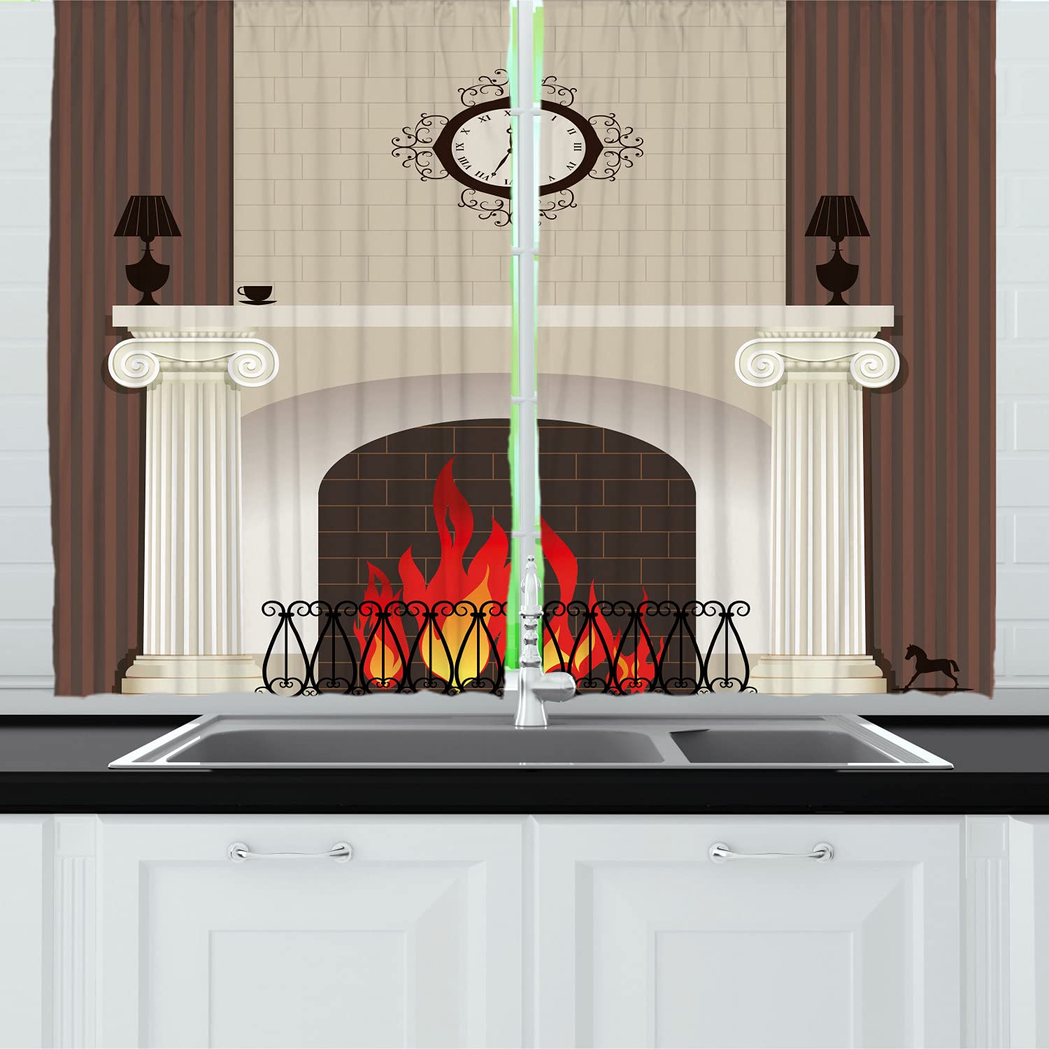 Ambesonne Vintage Victorian Fireplace Kitchen Curtains - Greek Columns Antique Design, 55