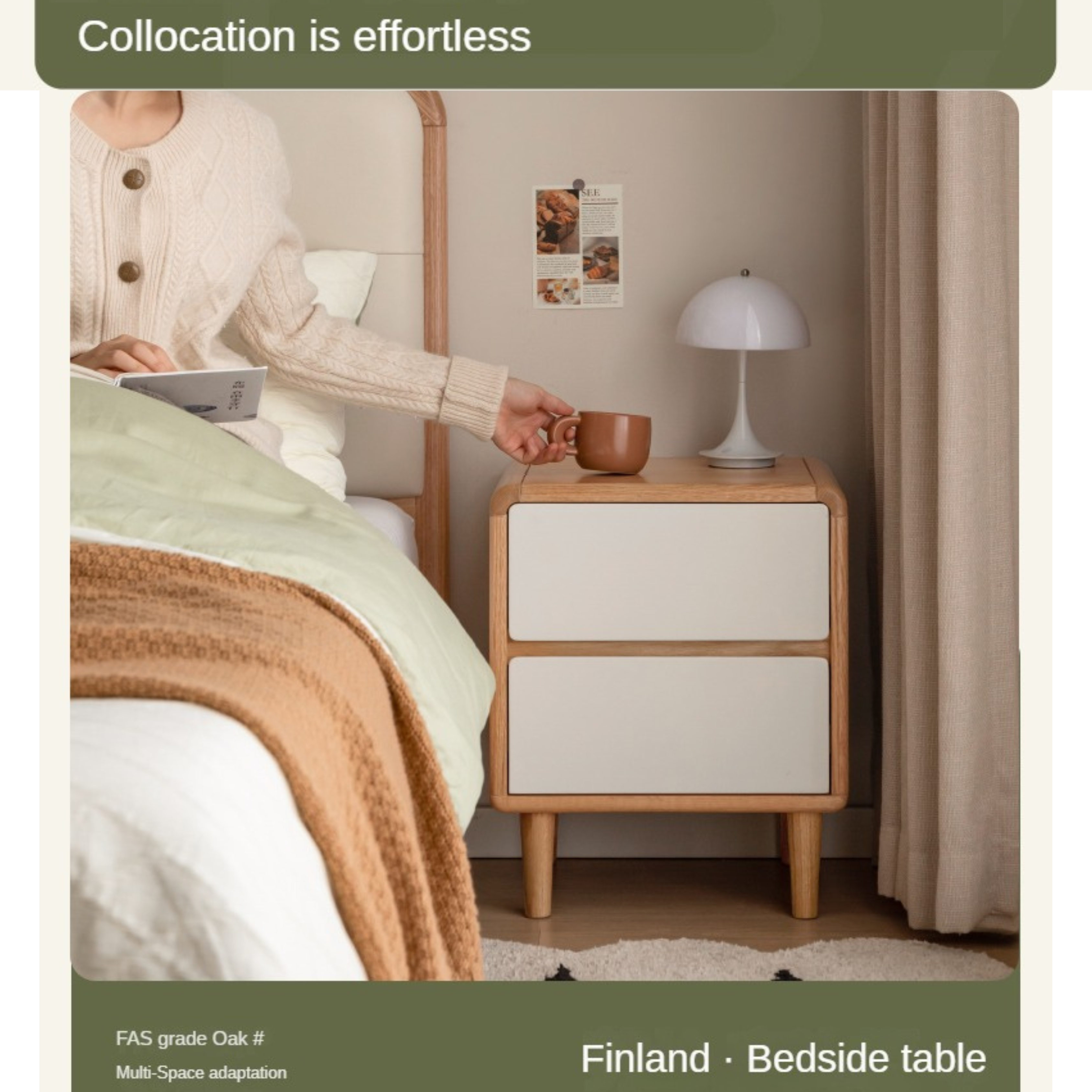 Oak Solid Wood Modern Nine Drawer Cabinet - Stylish Storage Solution for Bedroom, Living Room & Office Organization