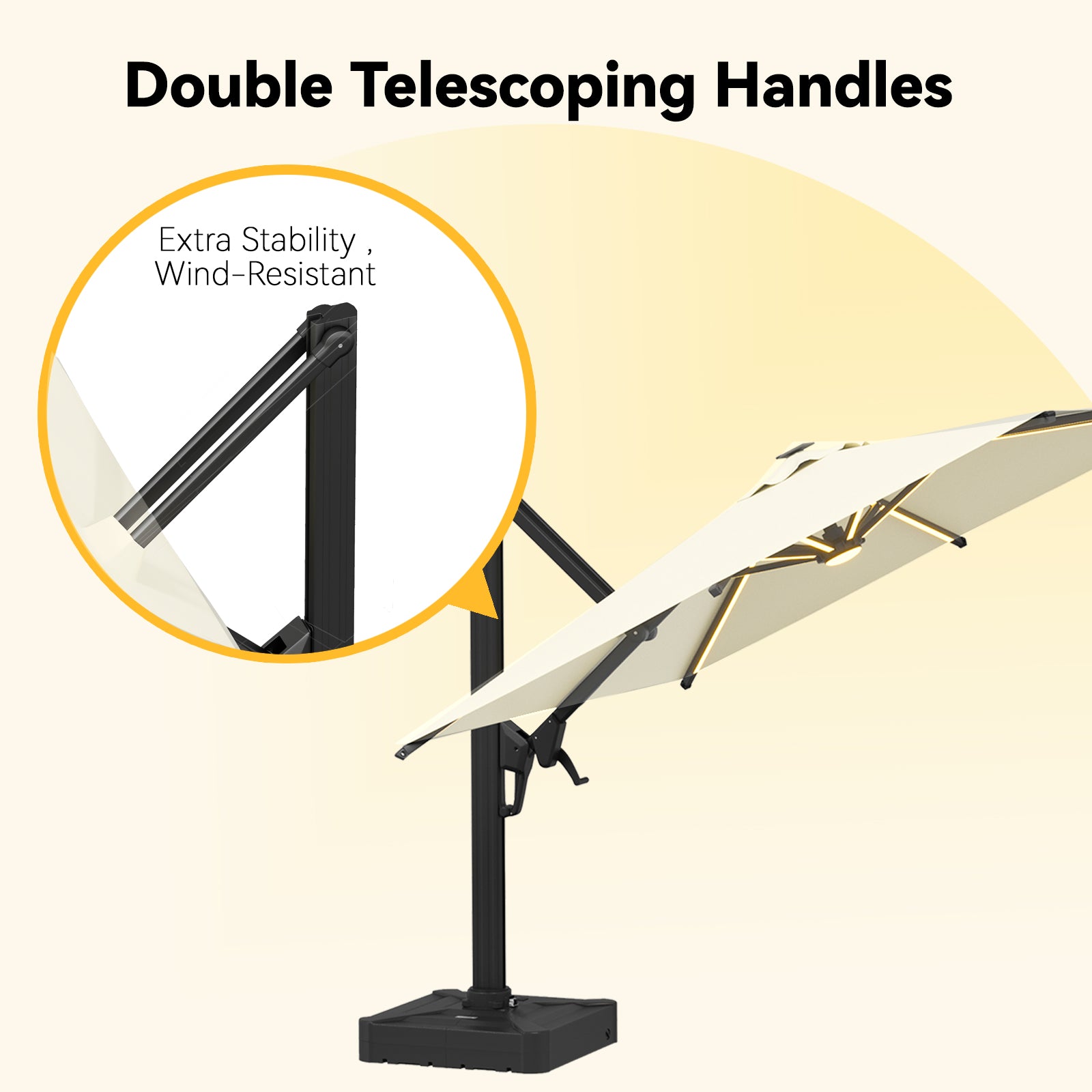 EROMMY 10x10 FT Outdoor Patio Umbrella with LED Lights - Waterproof & UV Resistant - Beige Color for Backyard, Poolside, and Beach Use