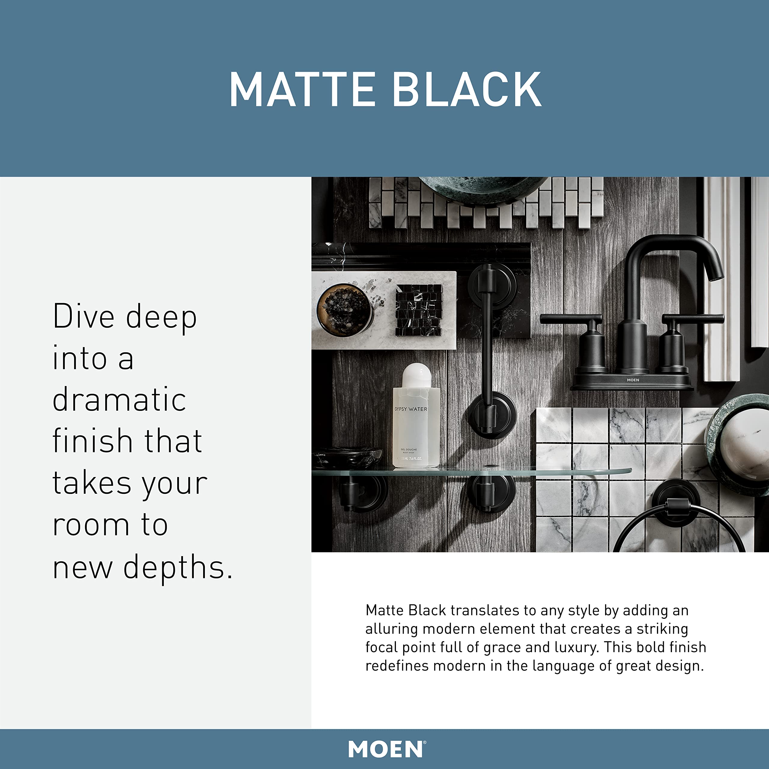 Moen T2473EPBL Genta Posi-Temp Pressure Balancing Eco-Performance Modern Tub and Shower Trim in Matte Black - Includes Valve & Westbrass Tip Toe Tub Trim Set with Two-Hole Overflow Faceplate - Perfect for Bathroom Renovation and Modern Home Decor