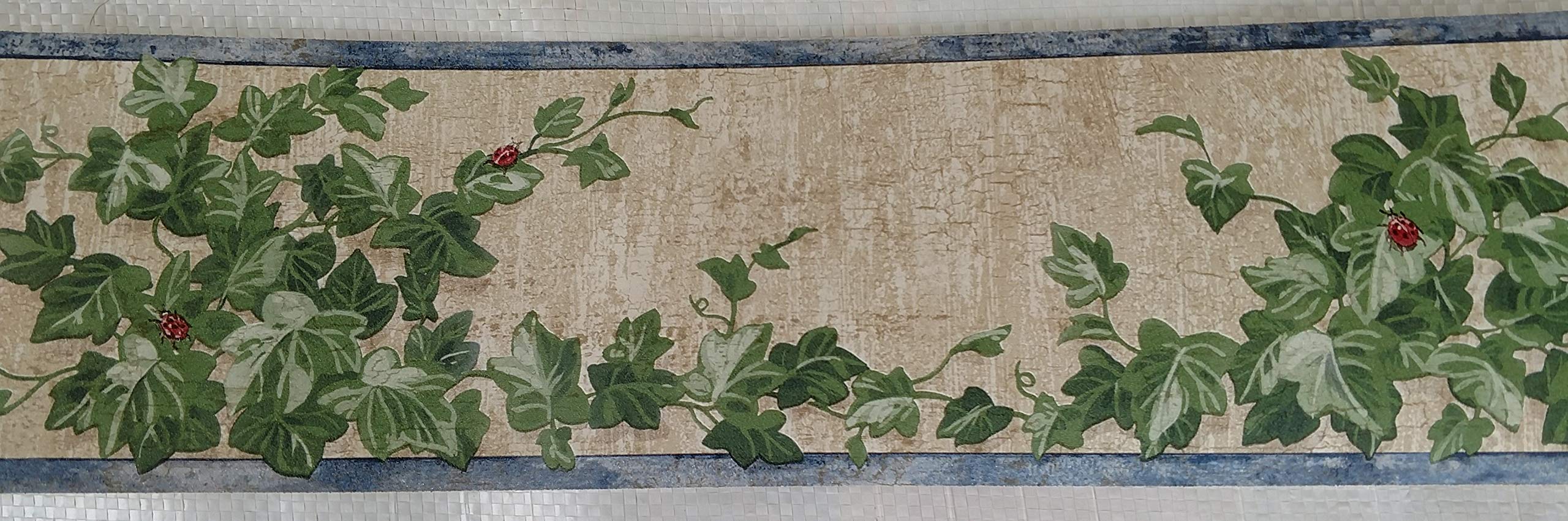 Country Vines Lady Bugs Ivy Kitchen Wallpaper Border - Blue Floral Peel and Stick Wallpaper for Farmhouse Decor, Easy to Install Removable Wallpaper for Kitchen, Bathroom, Nursery, and Home Office
