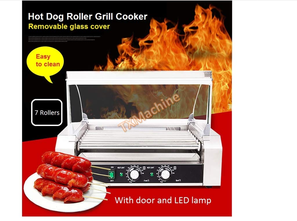 Commercial Hot Dog Roller Machine with 7 Stainless Steel Tubes - 110V/60Hz Hot Dog Warmer & Contact Grill for Restaurants, Food Trucks, and Events - Perfect for Fast Food Service, Carnivals, and Outdoor Catering