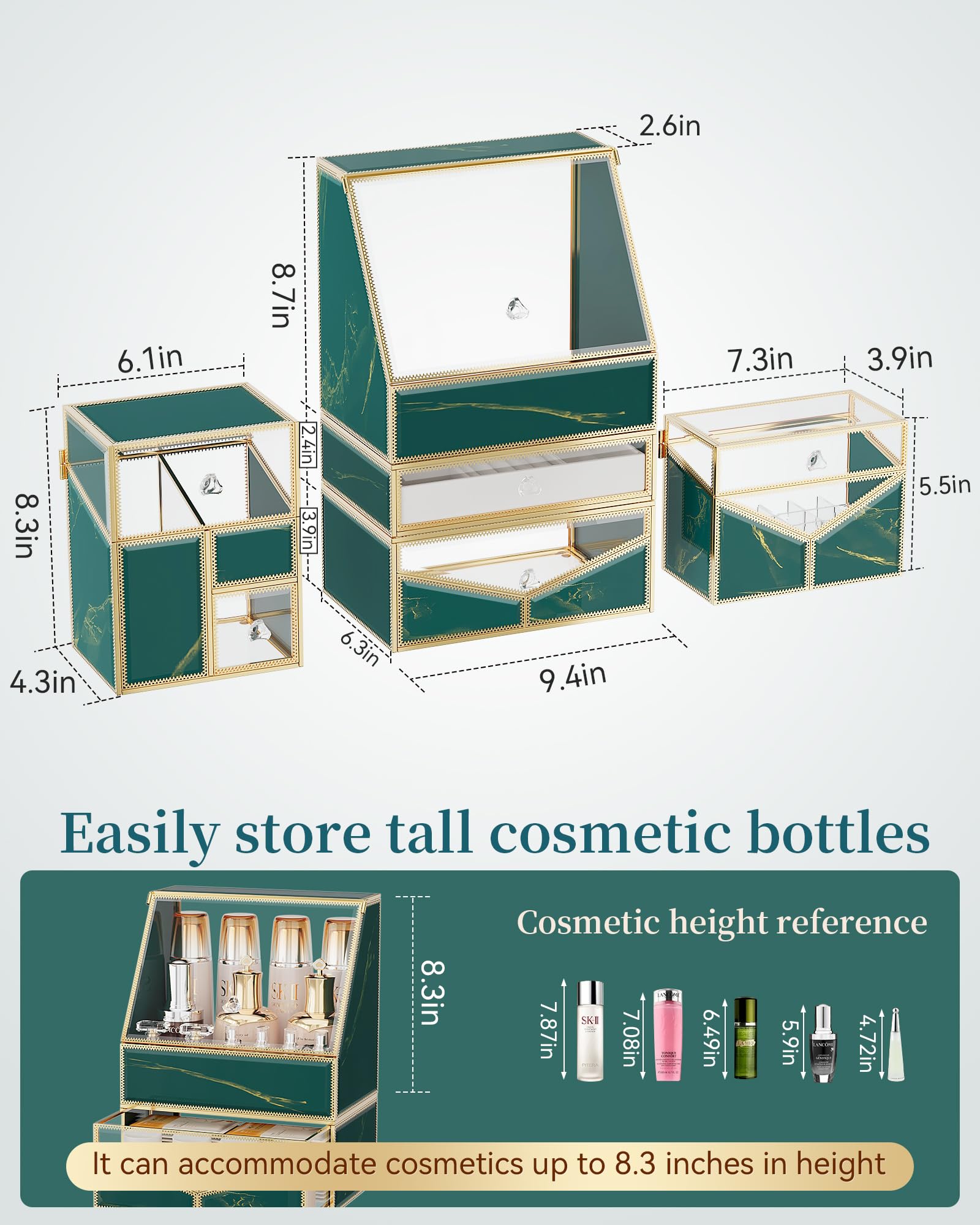 Premium Stackable Tempered Glass Makeup Organizer for Vanity & Bathroom - Cosmetic, Skincare, Jewelry, Lipstick, Perfume & Brush Storage | Perfect for Countertop Organization & Small Space Solutions
