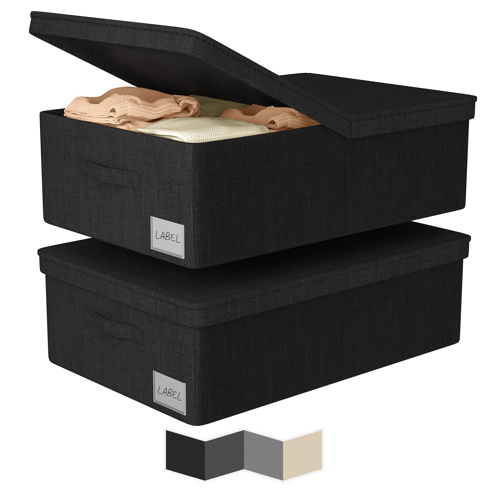 2-Pack Foldable Under Bed Storage Bins with Lids - Large Capacity Linen Fabric Organizer for Clothes, Shoes, Blankets & Toys (23.6