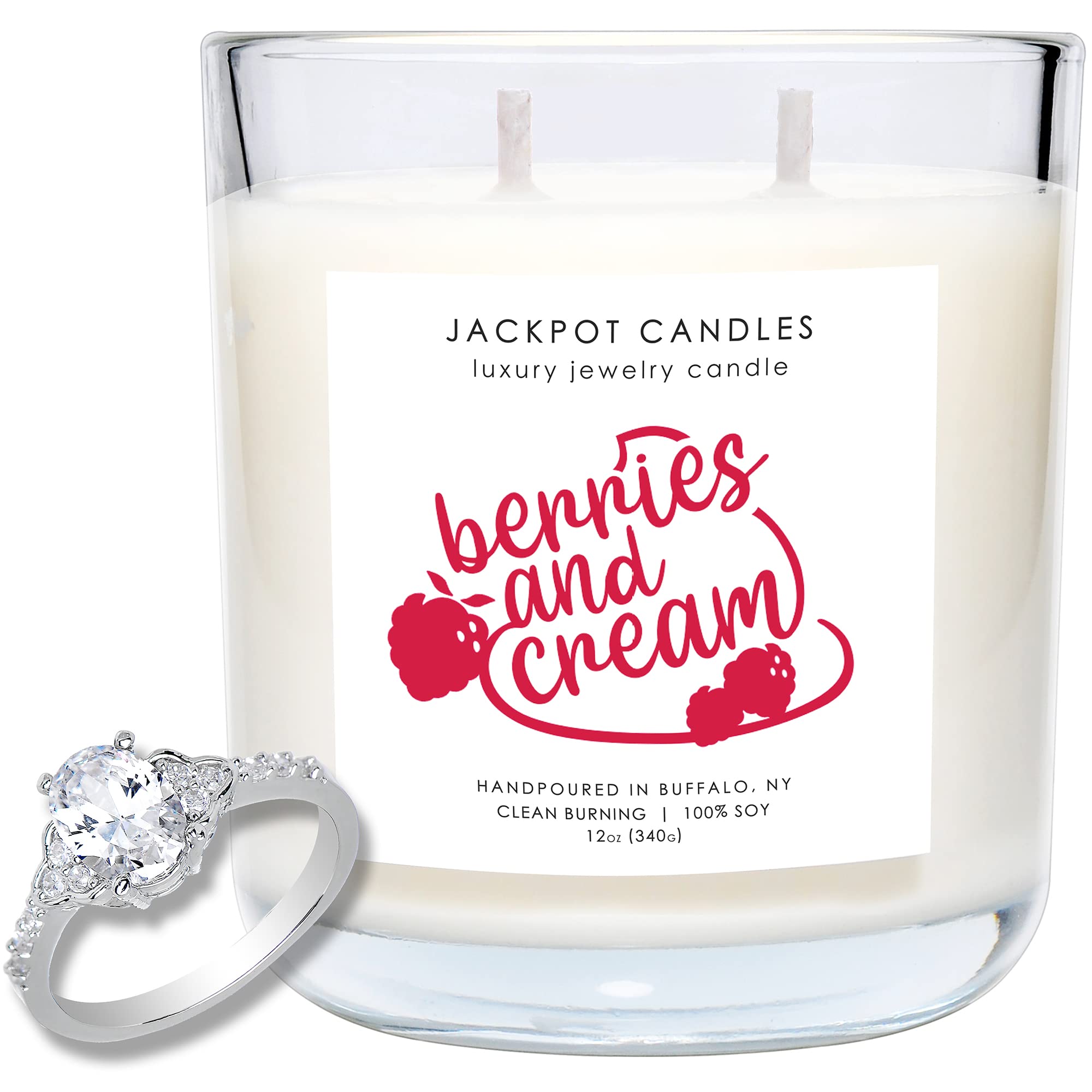 Berries & Cream Scented Soy Candle with Hidden Surprise Ring (Valued $15-$5,000) - Size 8 | Romantic Gift, Home Decor, Spa Relaxation
