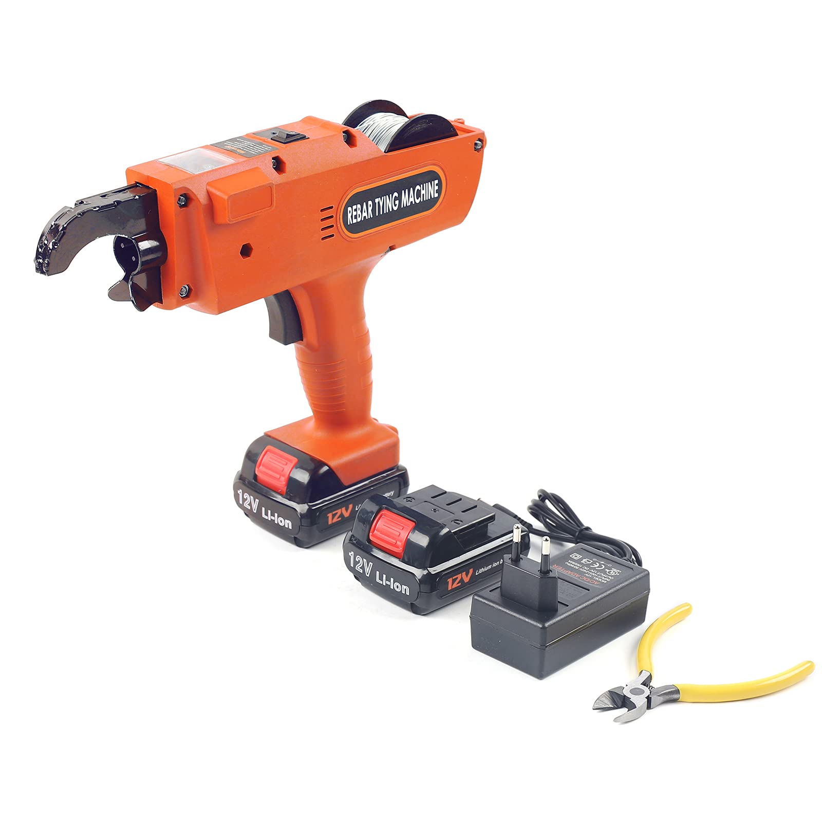Automatic Rebar Tier Tying Machine Tool for 8-34mm Steel Bar Rod Binding with Wire | Steel Strapping Machine for Floor Pipe & Heating Mesh | Construction, Plumbing & HVAC Projects (Orange)