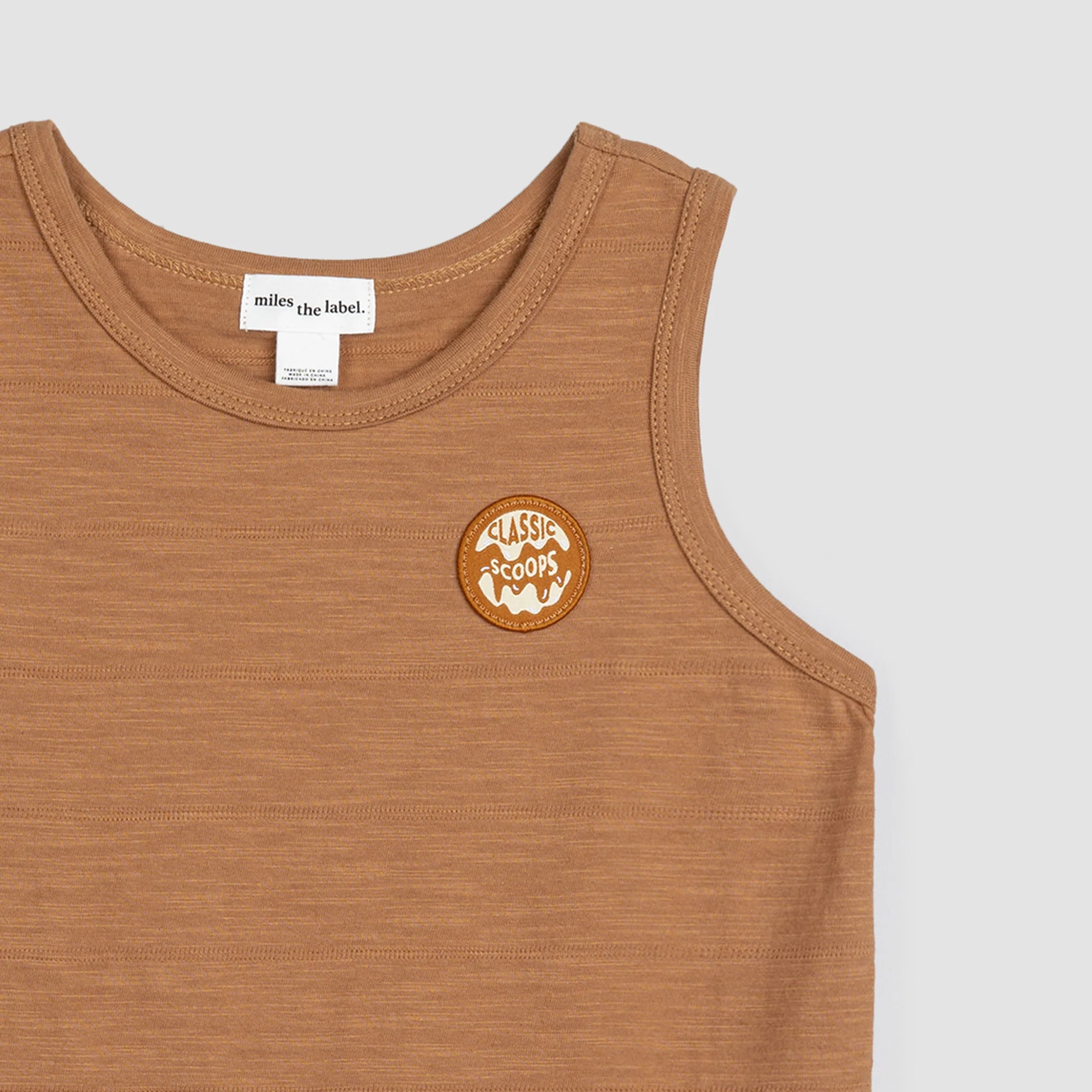 Classic Scoops Patch Pecan Slub Jersey Tank Top for Women - Soft & Comfortable Summer Casual Wear - Perfect for Beach, Vacation & Everyday Outfits
