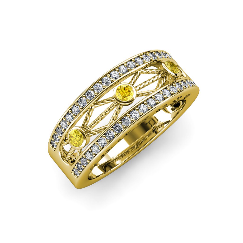 Exquisite 14K Yellow Gold Yellow Sapphire & Diamond Wedding Band - 0.48 ctw Heart & Drop Design for Women | Elegant Bridal Jewelry, Anniversary Gift, Romantic Proposal Ring for Her