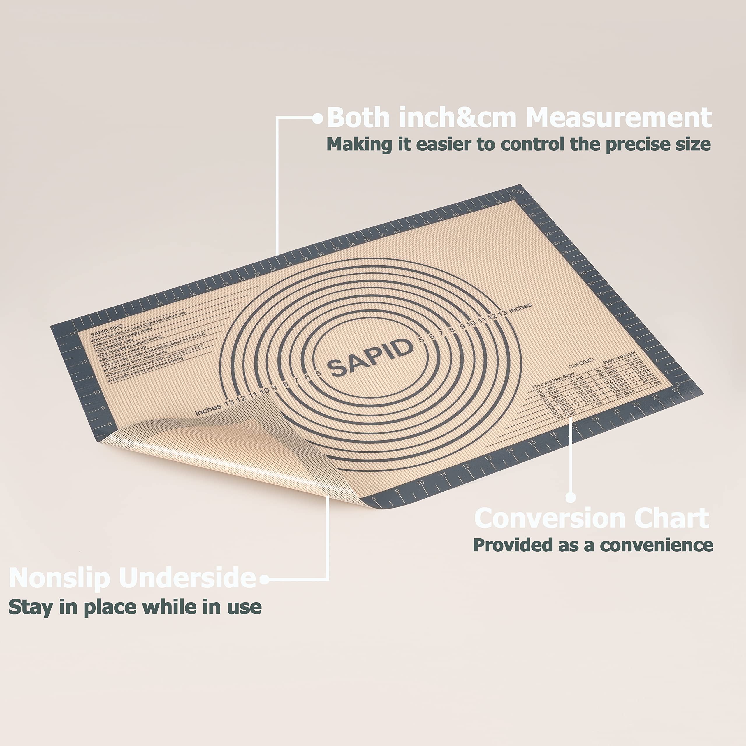 Non-Slip Silicone Pastry Mat with Measurements - 16