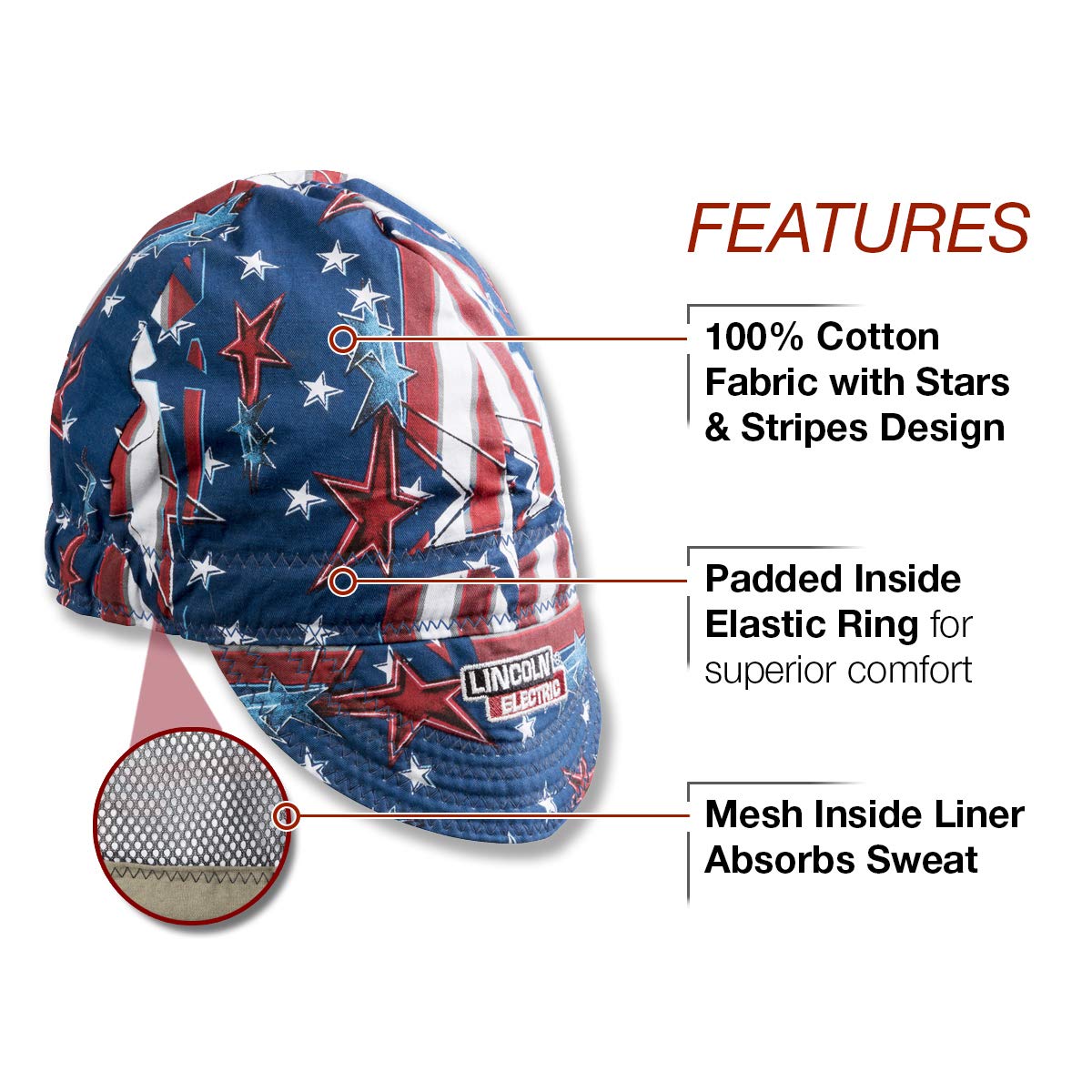 Lincoln Electric Welding Cap - Durable & Comfortable Cotton Welding Hat for MIG/TIG/Stick Welders - Adjustable Headband for Safety & Protection (Black, Blue, Red) - Perfect for Construction, Metal Fabrication & DIY Projects
