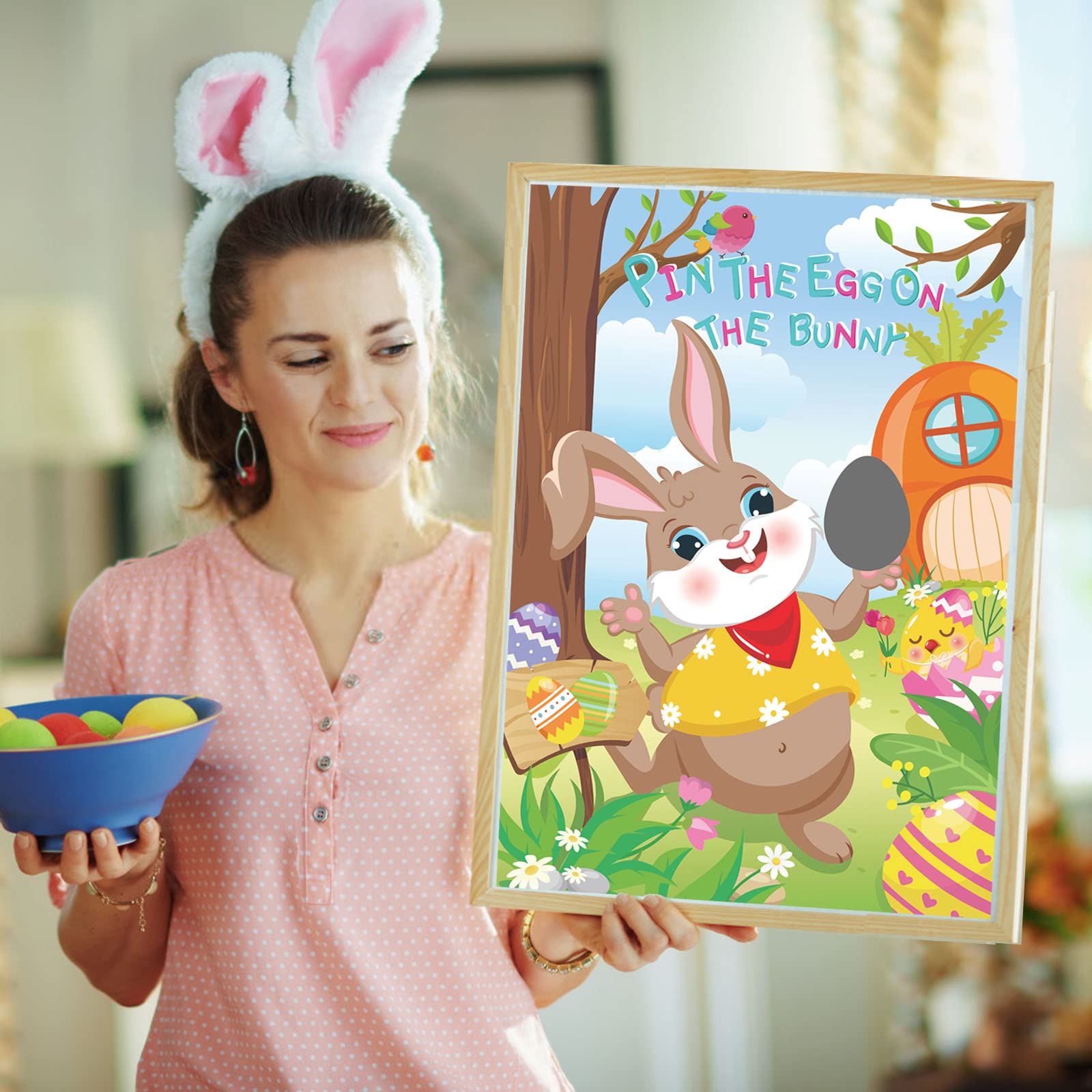 Fun Easter Egg Pin Game for Kids & Family - HOWAF Pin the Egg on the Bunny Easter Party Activity - Great for Home, School & Office Celebrations - Perfect Easter Decoration & Kids Entertainment