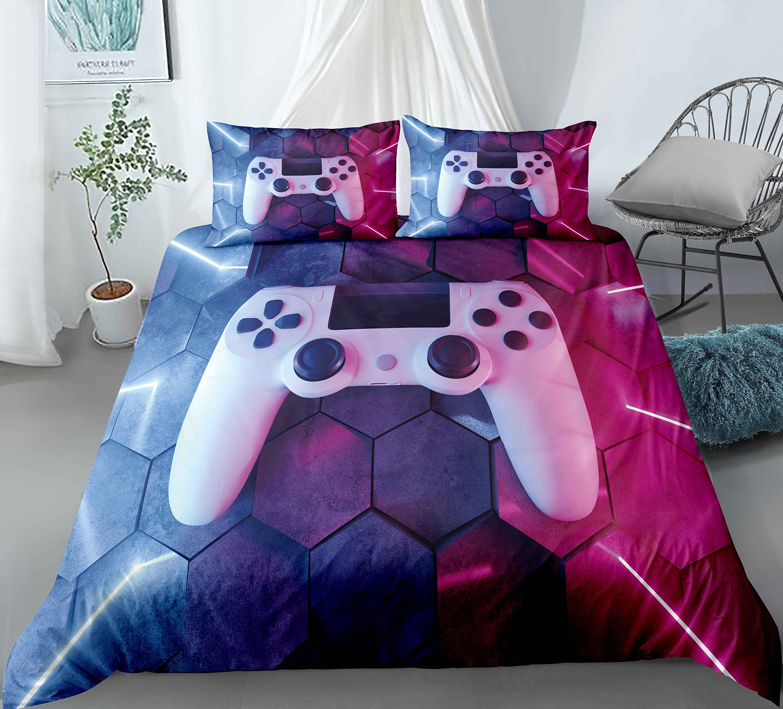 Homefit Gaming Bedding Set - Metal Honeycomb Gamepad Print Comforter Cover for Teens & Boys - Twin Size (100% Cotton) - Perfect for Gaming Rooms, Sleepovers & Teen Bedrooms