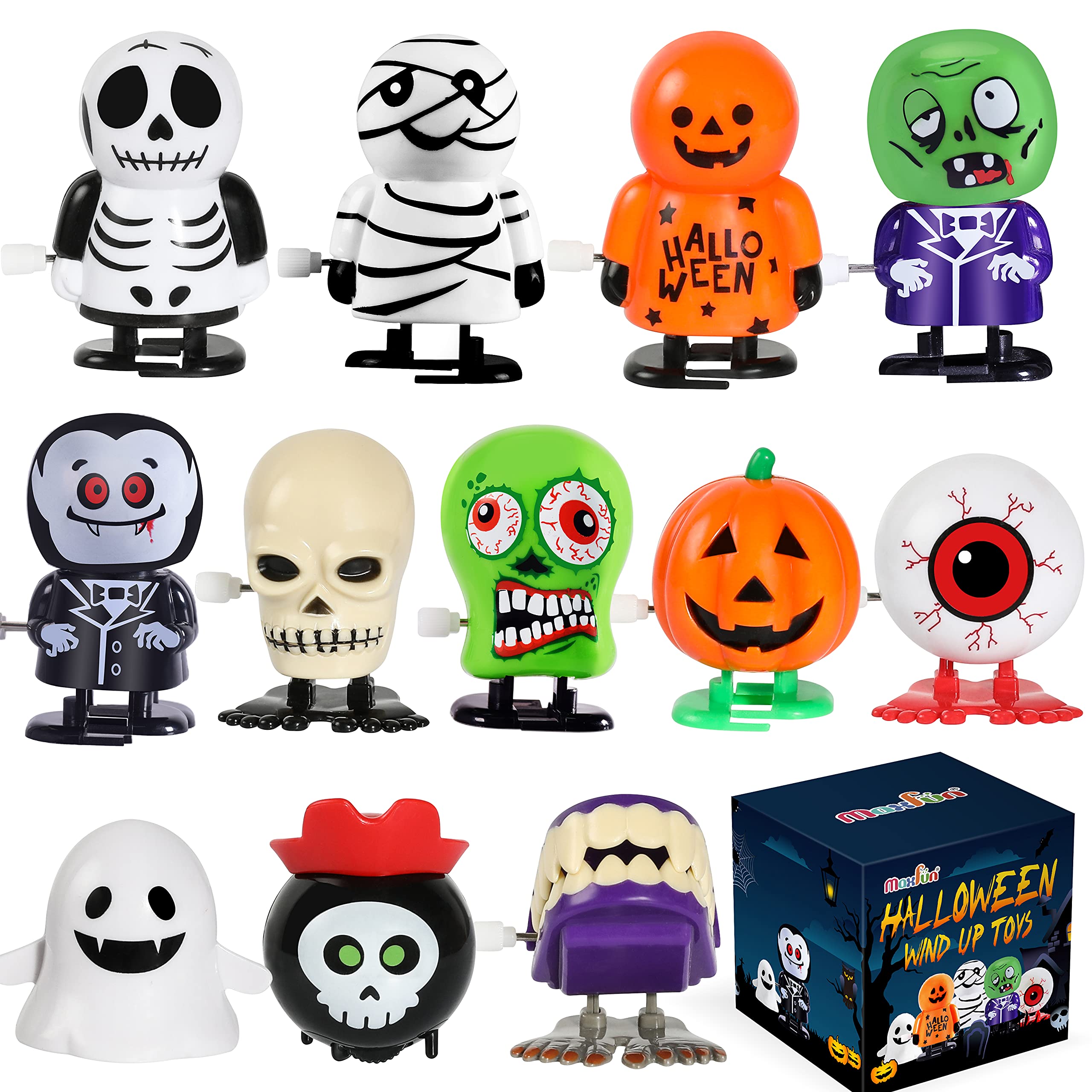 Max Fun 12-Piece Halloween Wind-Up Toys Set - Spooky Party Favors & Trick or Treat Gifts for Kids | Perfect for Classroom Prizes, Goodie Bags & Halloween Celebrations