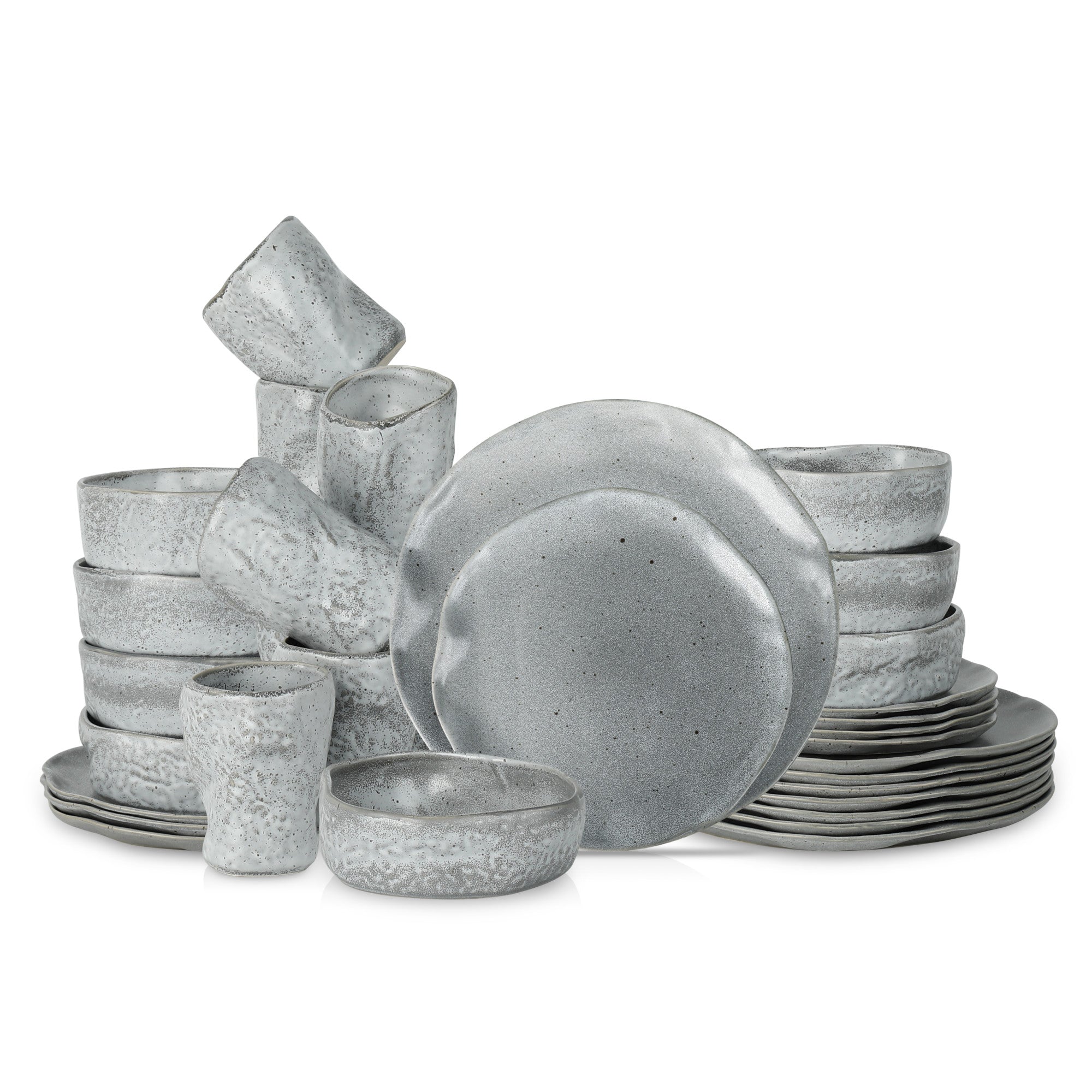 Premium Atik Stoneware Dinnerware Set - Grey Speckled Ceramic Plates & Bowls for Everyday Dining & Entertaining | Durable & Stylish Dinnerware for Family Meals, Dinner Parties & Restaurant Use