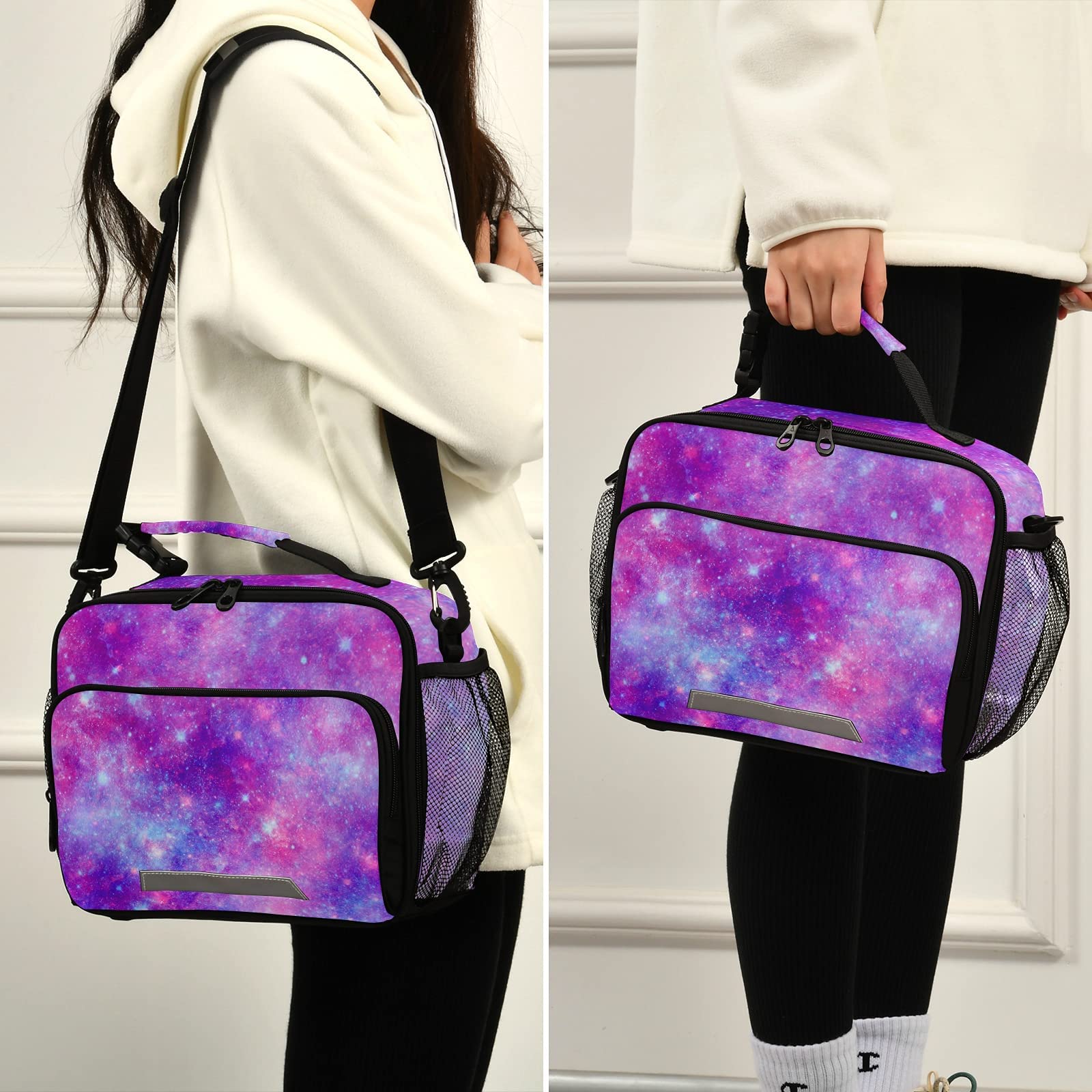 Magenta Galaxy Universe Print Insulated Lunch Box for Women & Girls - Reusable Cooler Tote Bag for Work, School, Picnic - Perfect for Office Lunches, Kids' Meals & Outdoor Adventures