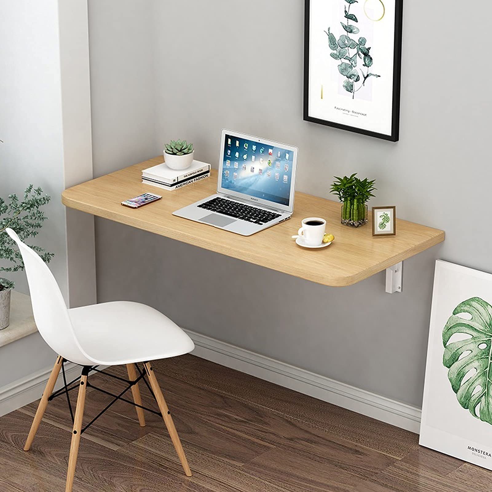 Foldable Wall Mounted Computer Workstation - Space Saving Folding Desk for Home Office, Small Spaces & Outdoor Balcony | Compact Modern Design (60