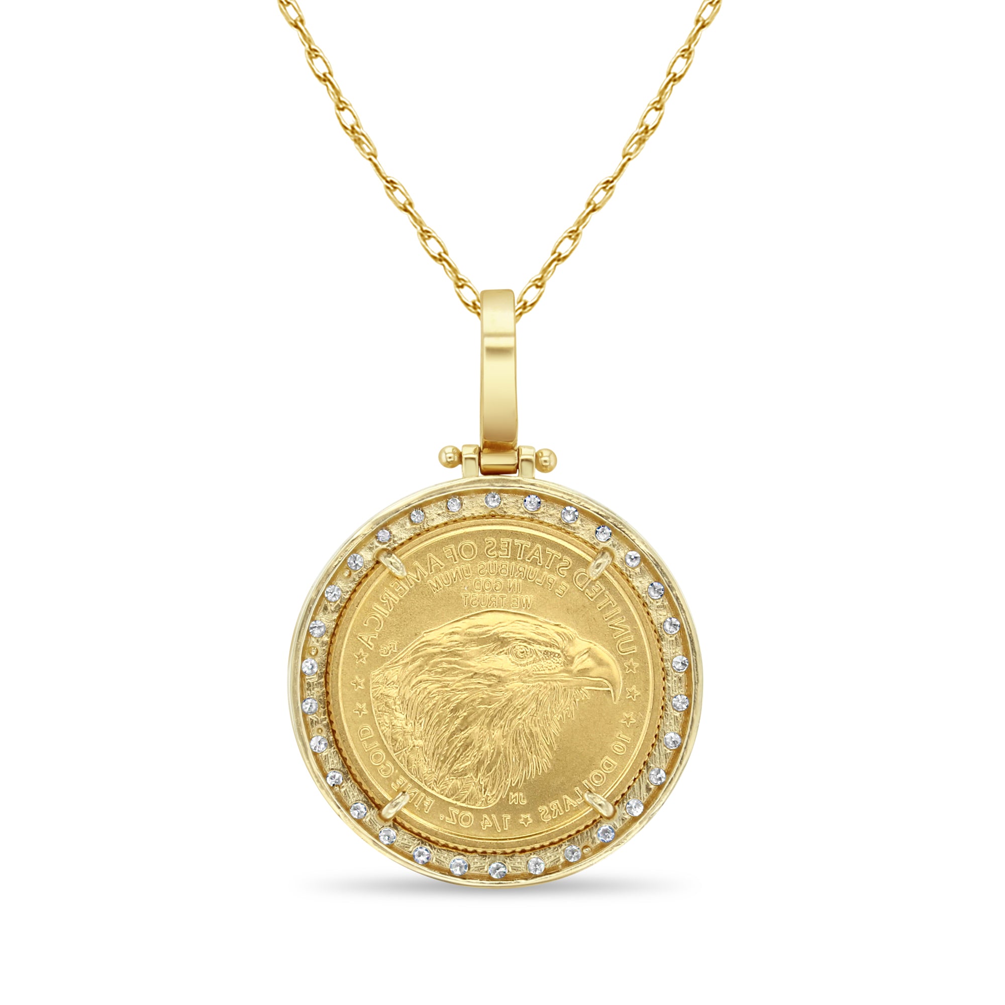 1/4OZ Lady Liberty Diamond Halo Necklace - 14K Gold Pendant for Women, Elegant Jewelry Gift for Anniversary & Valentine's Day | Perfect for Parties, Weddings & Special Occasions