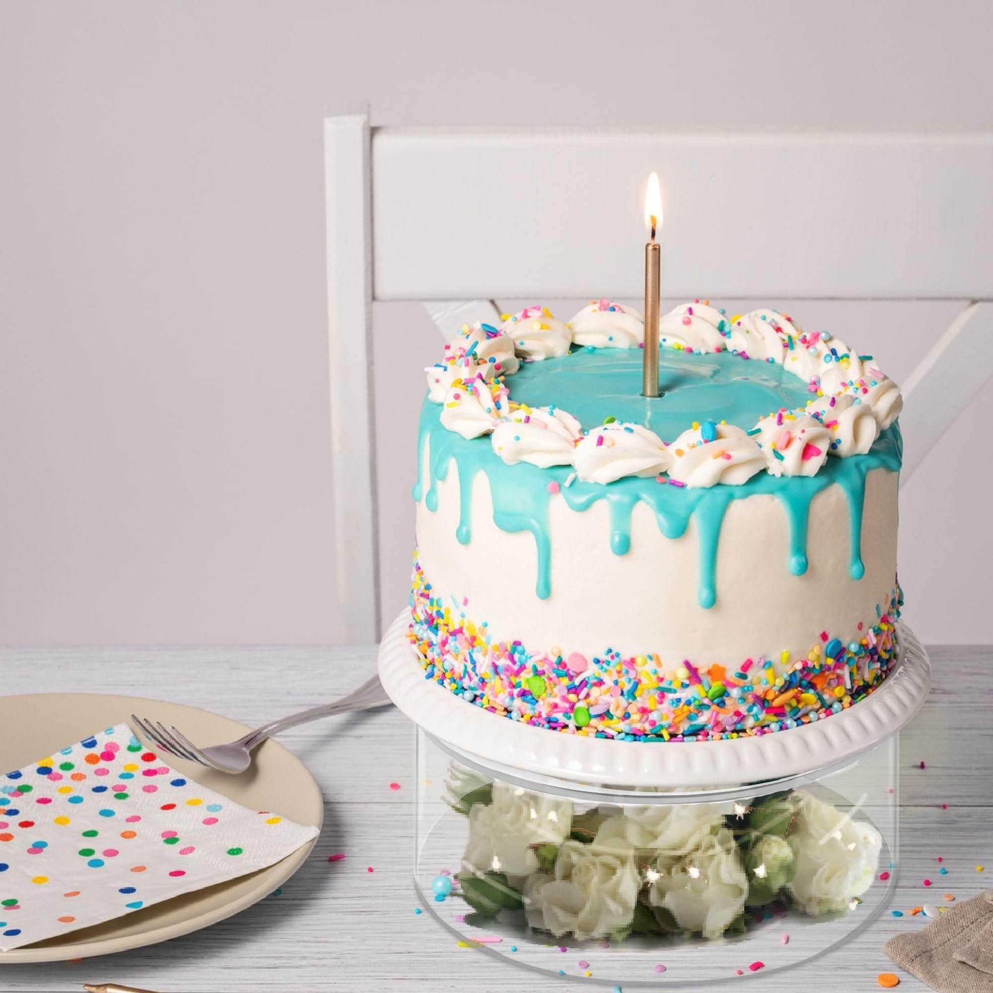 8 Inch Clear Acrylic Cake Stand with Hollow Bottom - Round Dessert Display Stand for Wedding, Birthday Party & Home Decor - Perfect for Cupcakes, Macarons & Pastry Presentation (Box Included)
