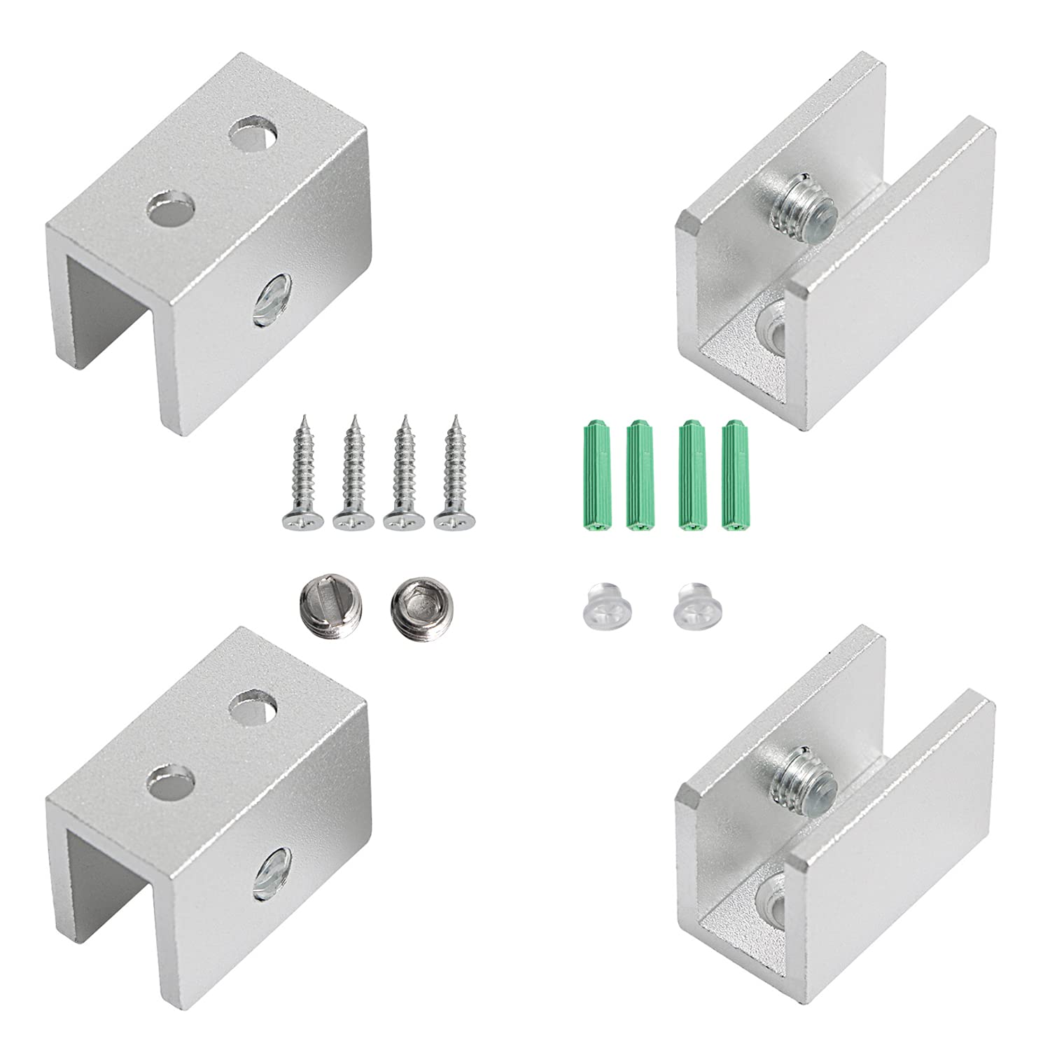 Adjustable Glass Shelf Brackets - Brushed Aluminum Alloy Clamps for 5-8mm Thickness - Supports Wooden/Acrylic/Glass Shelves - Set of 4 Square Brackets - Perfect for Kitchen, Bathroom & Floating Shelves Installation