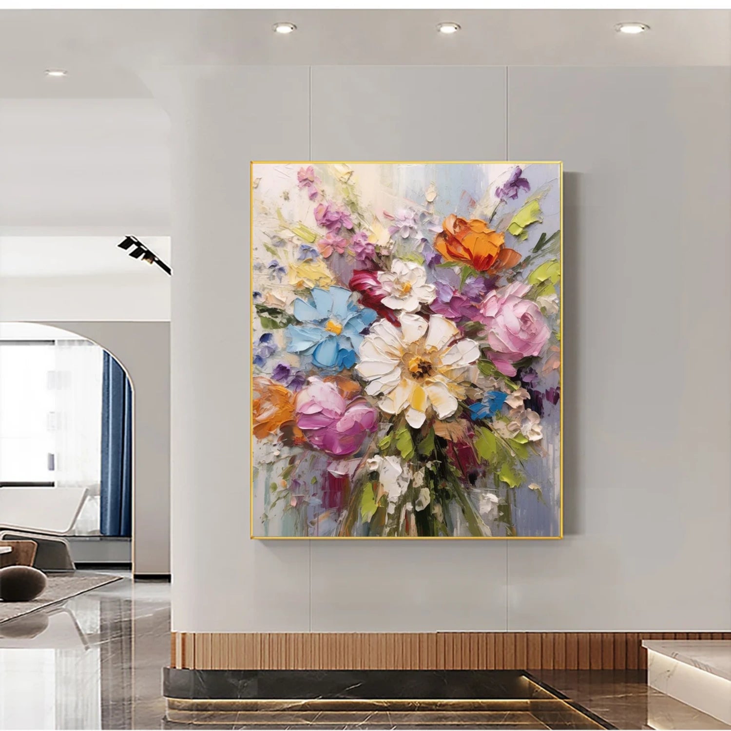 Floral and Tree Landscape Painting #FT185 - Handmade Canvas Art for Home Decor, Living Room, Bedroom & Office Wall