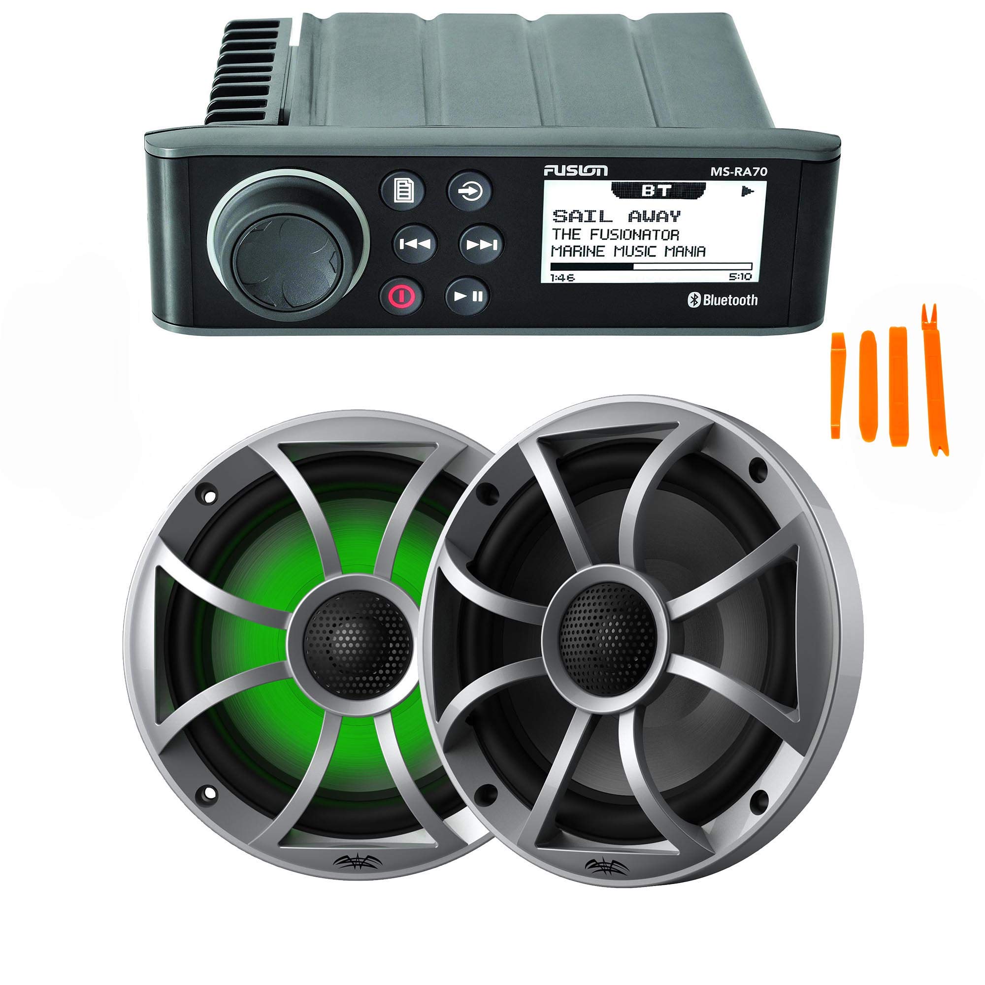Fusion MS-RA70 Marine Stereo System with AM/FM Radio & Bluetooth | Wet Sounds Recon 6-S RGB 6.5