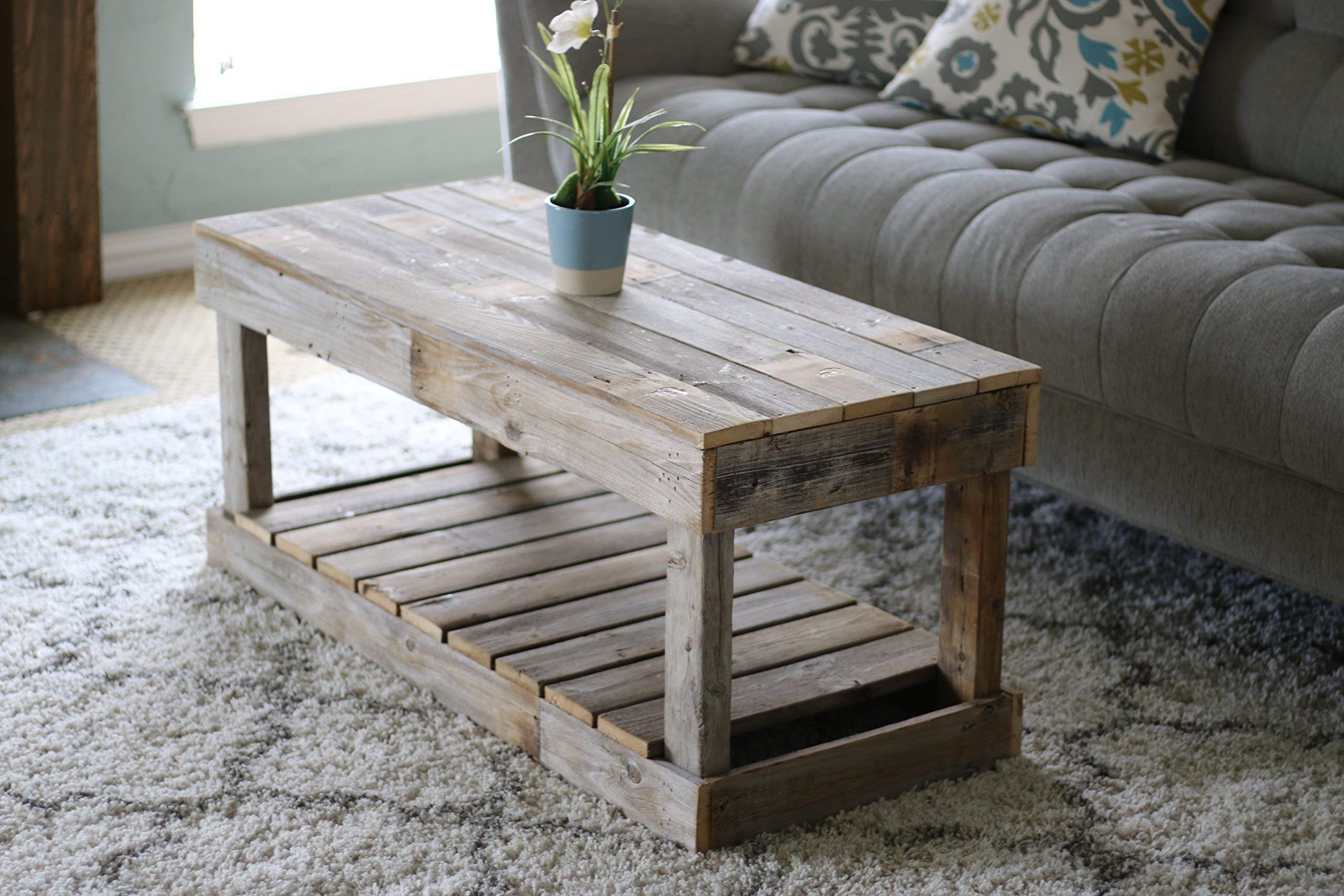 Natural Wood Slatted Bottom Coffee Table - Rustic Modern Living Room Furniture for Home Decor & Relaxation