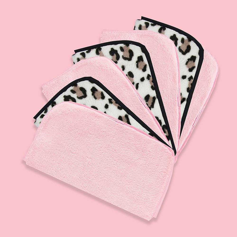 Vintage Cosmetic Company 7-Day Dual-Sided Makeup Remover Cloths - Soft Reusable Face Wipes for Gentle Exfoliation & Cleansing (Pink & Leopard Print, Pack of 7) | Perfect for Travel, Daily Skincare & Makeup Removal