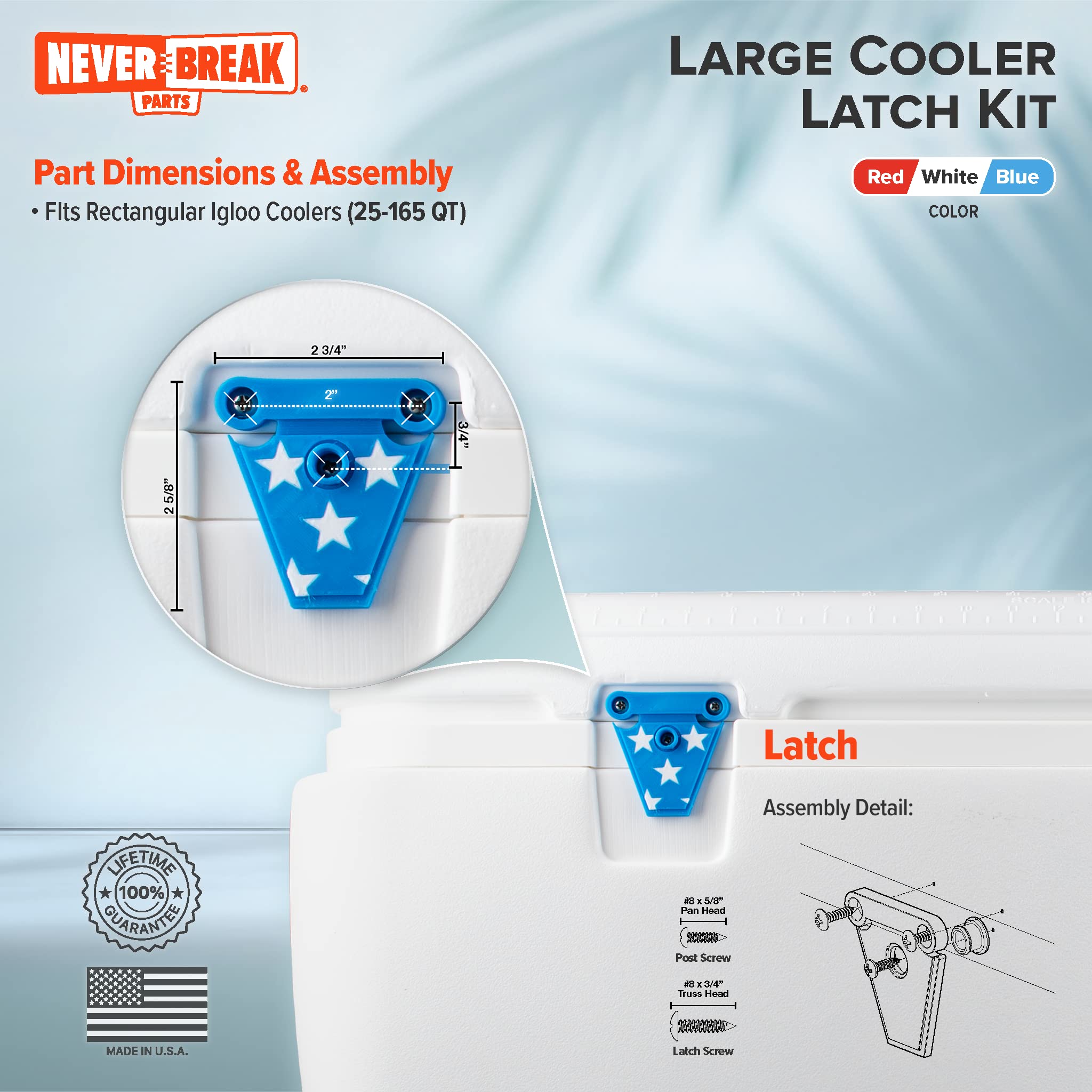 NeverBreak Parts - 2 Pack High Strength Igloo Cooler Replacement Latches with Posts & Screws | Durable Ice Chest Repair Kit for Outdoor Camping, Picnics, and Beach Trips