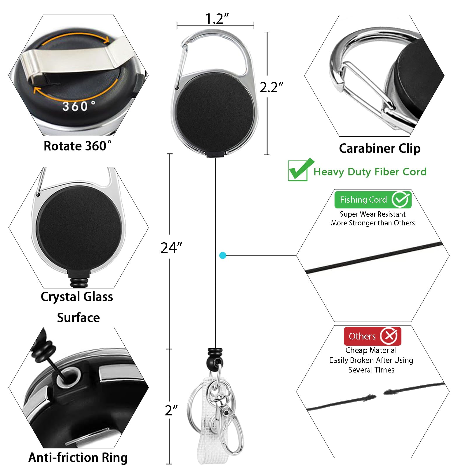 Black ID Badge Holder with Lanyard & Retractable Reel - Heavy Duty for Work Office