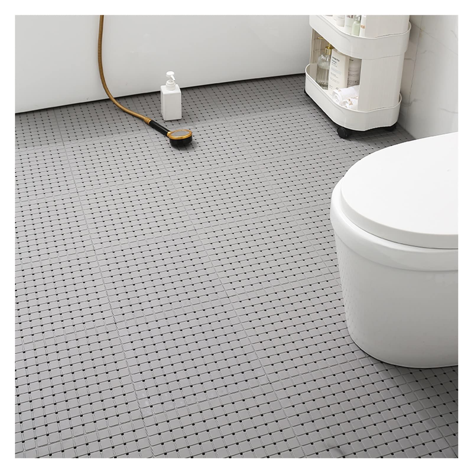 Anti-Slip Interlocking Rubber Floor Tiles 30x30cm - Waterproof Bath Mat with Drainage Holes & Suction Cups for Bathroom, Kitchen, Gym - Non-Skid Safety Flooring (Grey, 15-Pack) - Perfect for Wet Areas, Shower Floors & Workout Spaces
