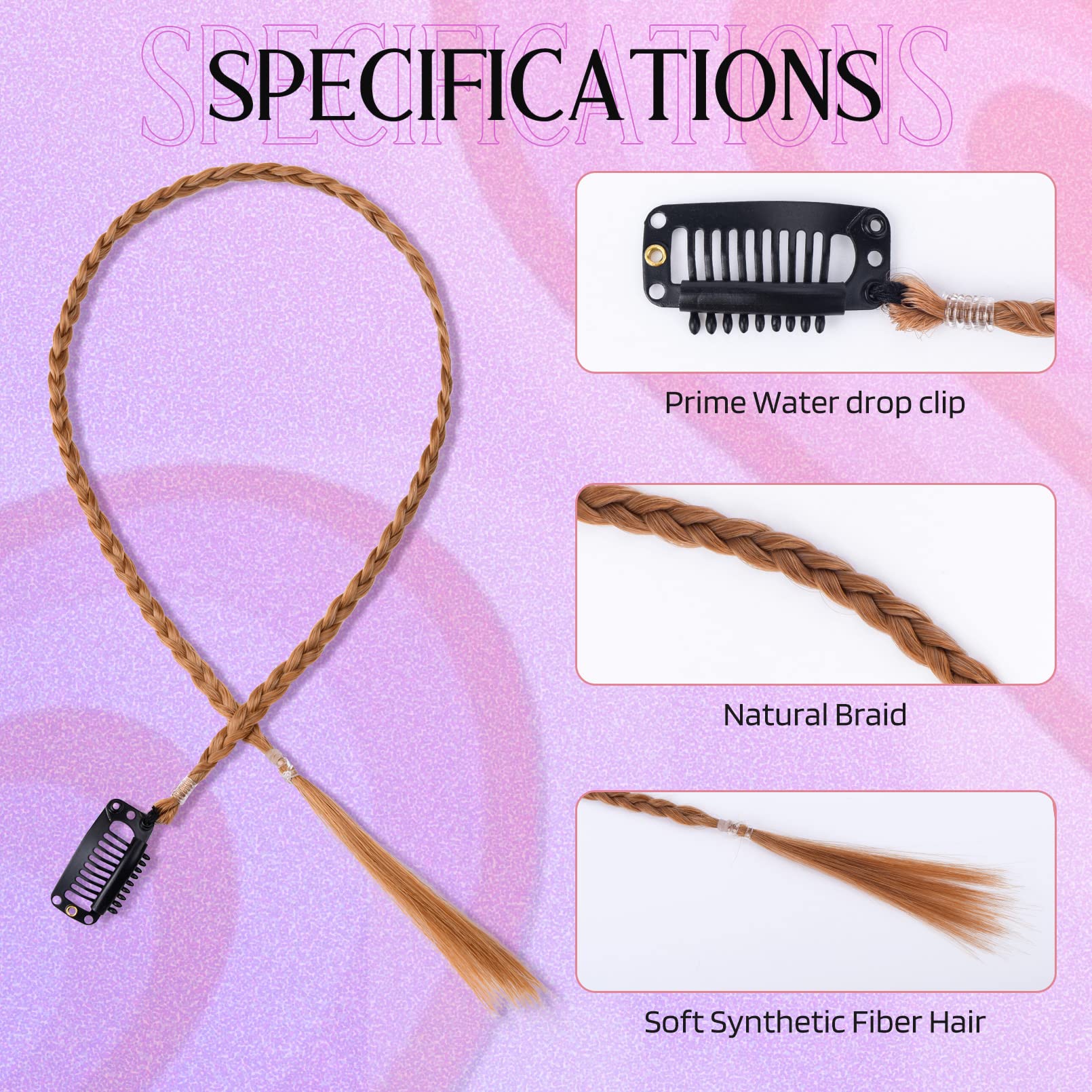 4 PCS HOOJIB Braided Hair Extensions - 20 Inch Ginger Clip-in Baby Braids for Women | Natural Soft Synthetic Hair for Front Side Bangs & Curtain Bangs | Perfect for Daily Wear, Parties & Cosplay