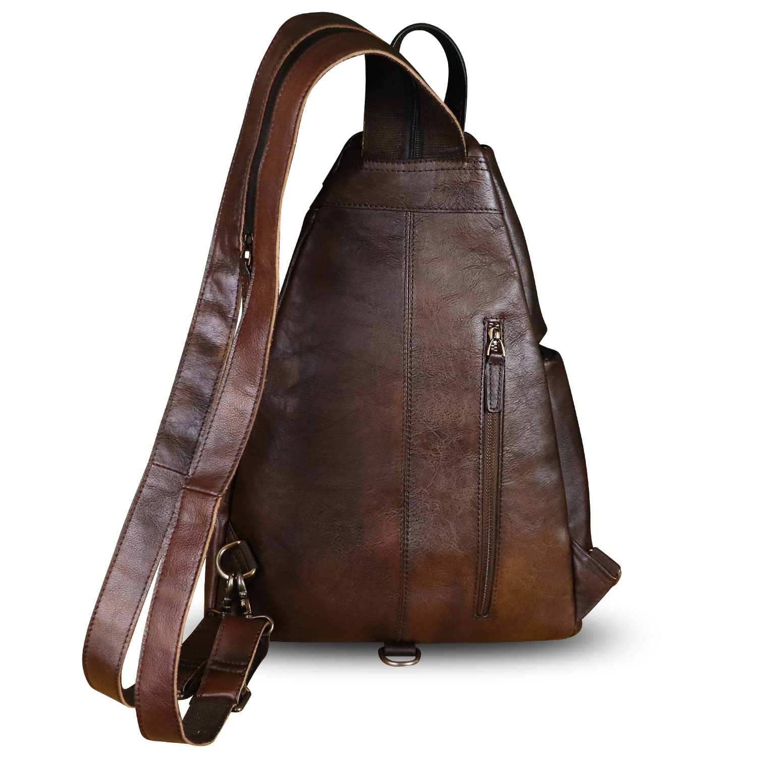 Premium Genuine Leather Large Sling Bag for Men & Women - Crossbody Chest Shoulder Backpack Purse - Fits iPad & Essentials - Perfect for Travel, Work & Daily Commute (Coffee)