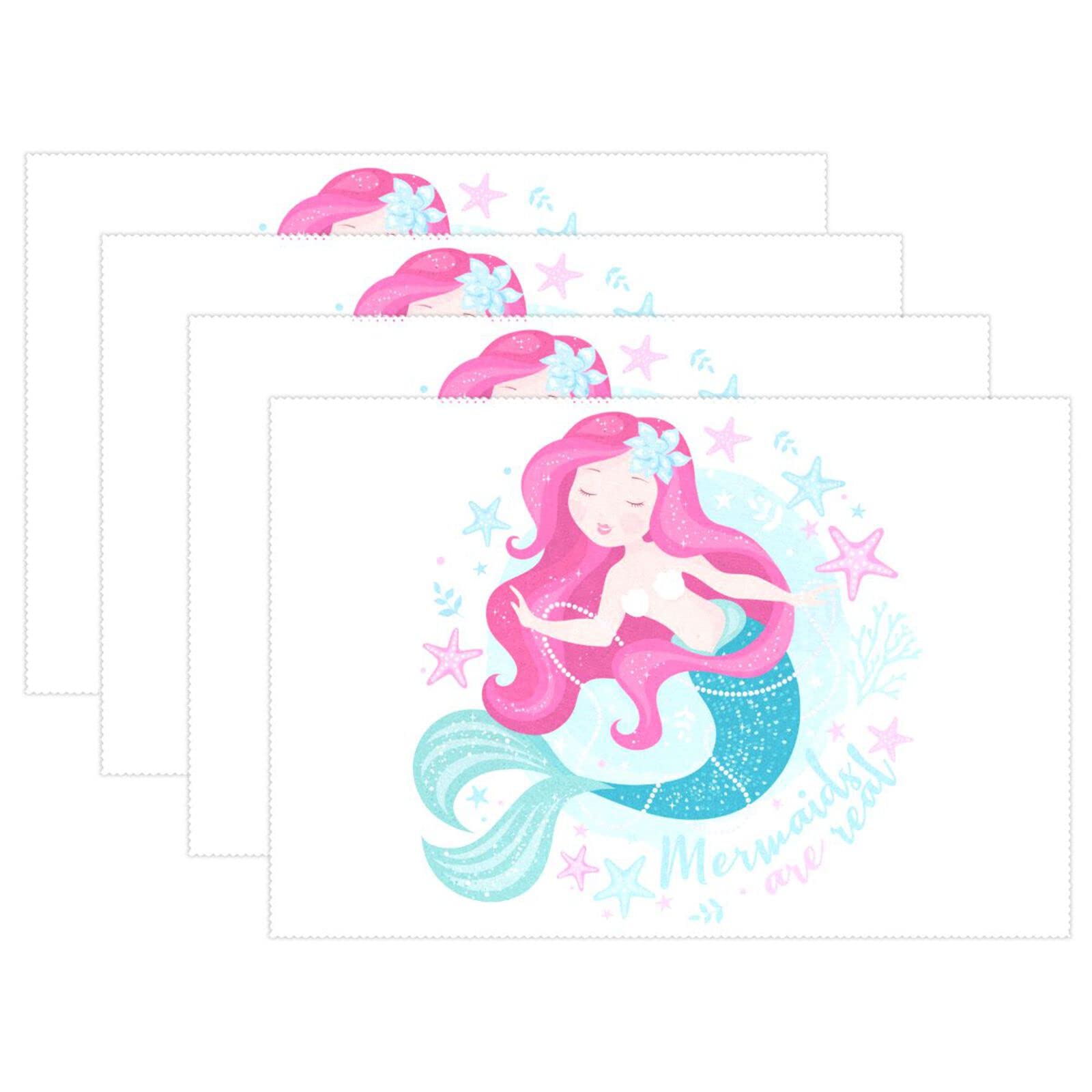 JUAMA Washable Mermaid Placemats with Pearls & Starfish - Personalized Kids Table Mats for Dining, Kitchen Decor & Dinner Parties | Perfect for Birthday Celebrations, Themed Events & Home Decor