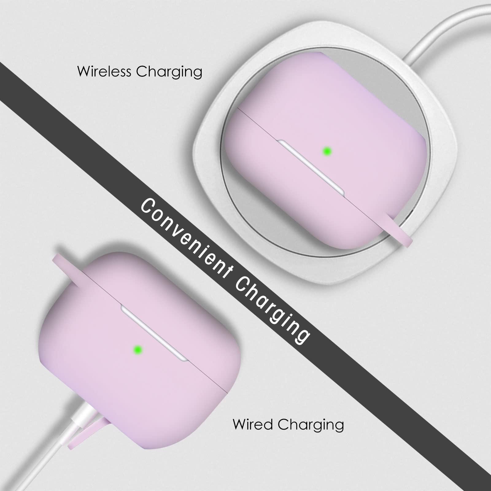 Premium Soft Silicone Shock-Absorbing Case for AirPods Pro (2019/2021) - Lavender Protective Cover with Carabiner Clip & Visible LED Light | Perfect for Gym, Travel, and Everyday Use