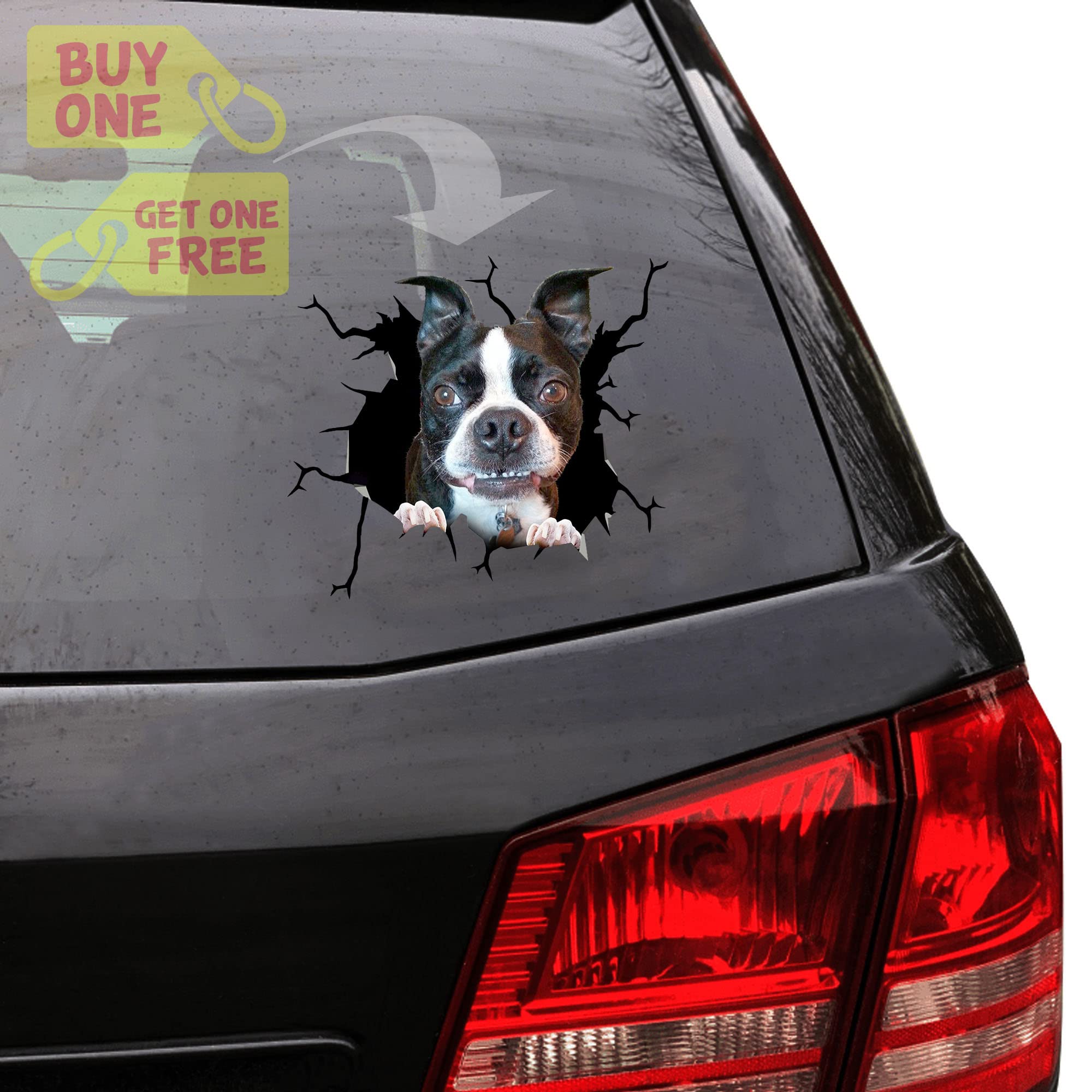 Funny Boston Terrier Crack Sticker Emoji Vinyl Decal - Anime Car Stickers for SUV, Truck & Laptop - Perfect Gift for Dad & Dog Lovers (Great for Bumper, Window, Water Bottle & Tech Accessories)