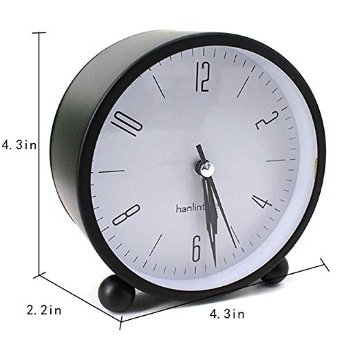 Adela 4 Inch Silent Analog Alarm Clock with Night Light - No Ticking, Super Quiet for Bedroom, Office, or Nursery - Perfect for Light Sleepers & Kids (Black)
