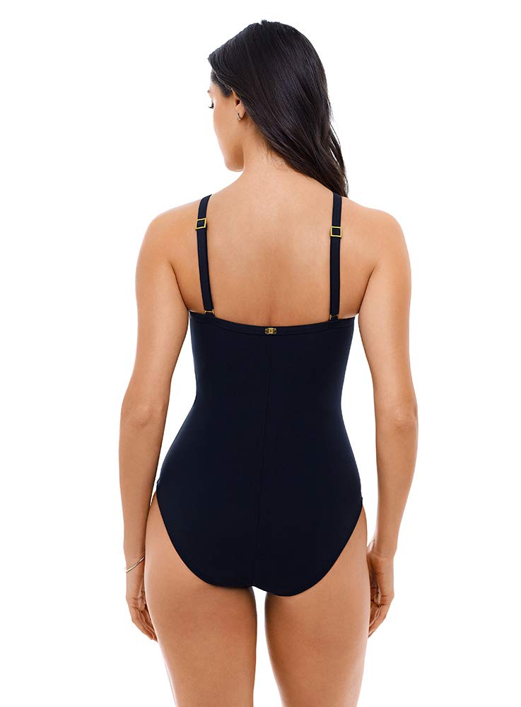 Women's High Neck One Piece Swimsuit with Gold Mesh Inserts - Sexy Tummy Control Bathing Suit for Beach, Pool & Vacation | Plus Size Swimwear