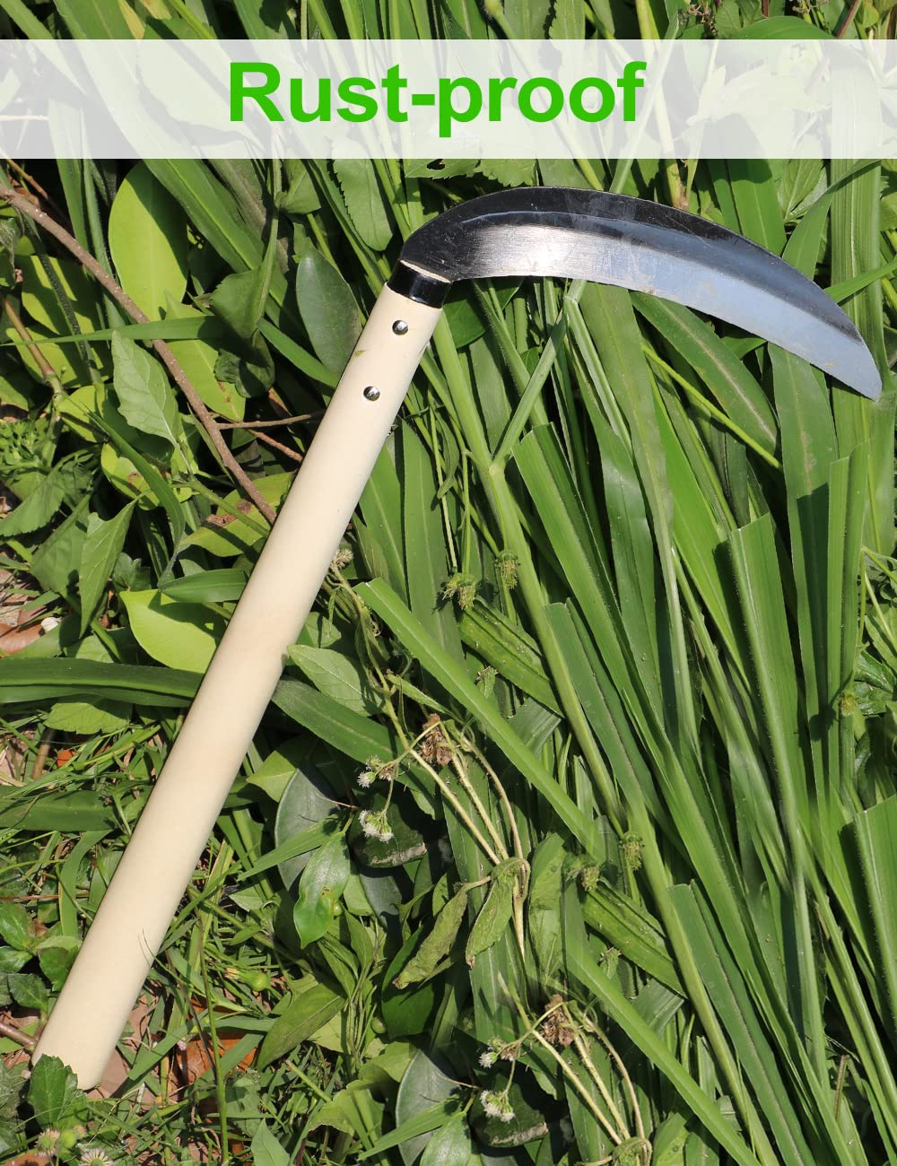 TOYPOPOR 15'' Carbon Steel Japanese Grass Sickle - Heavy Duty Gardening Hand Tool for Weeding, Farming & Lawn Care - Sharp Scythe Blade Cutter for Efficient Manual Mowing & Quick Yard Work - Perfect for Garden Maintenance, Landscaping & Weed Removal