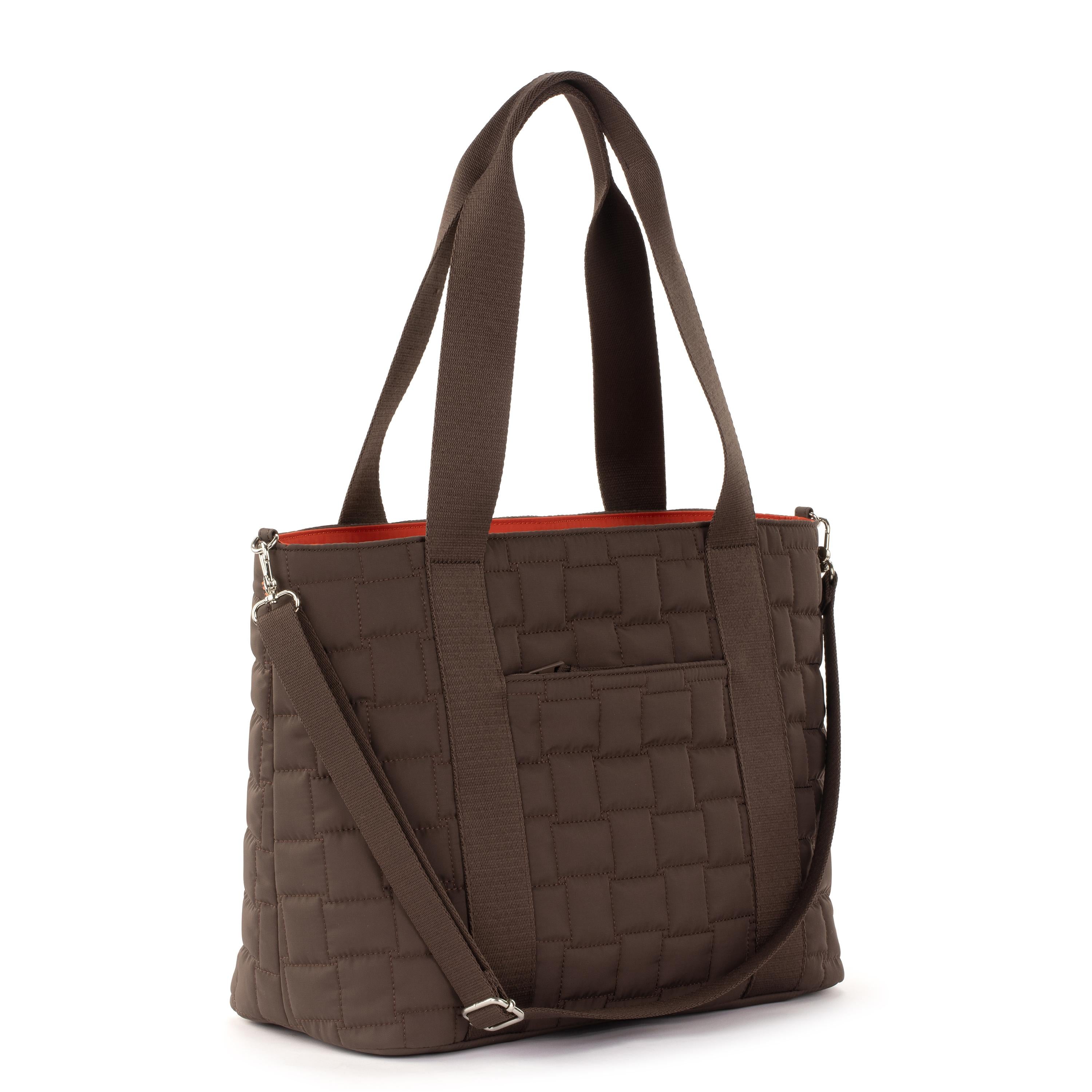 Arlo Large EcoTwill Tote Bag - Woven Quilted Mahogany Handbag for Women, Perfect for Work, Travel & Shopping