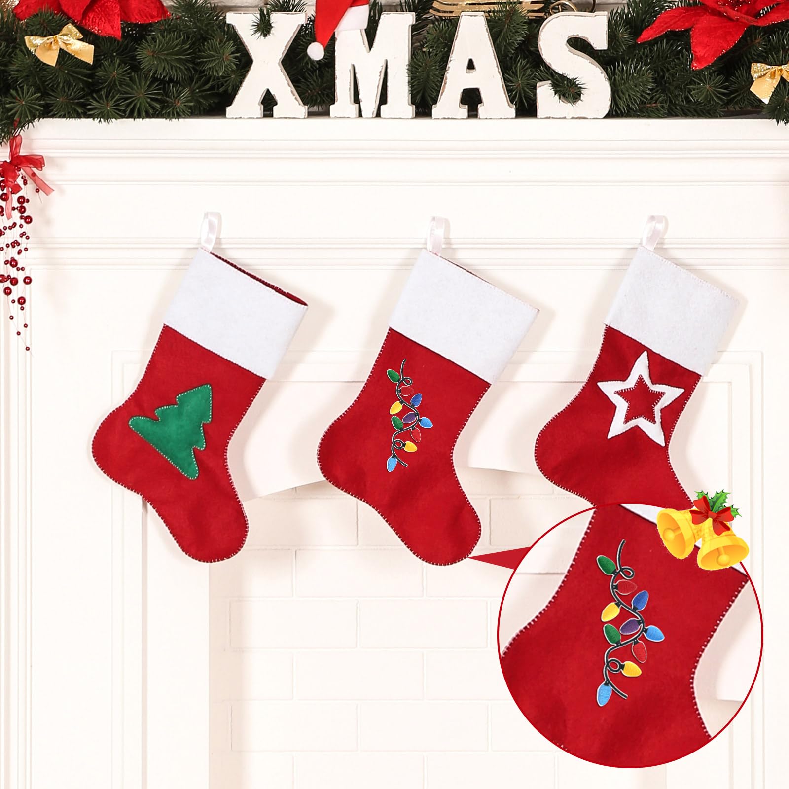 Hoolerry 14Pcs Christmas Iron on Patches - Holiday Lights Embroidery Appliques for DIY Crafts, Clothing, Jeans, Hats & Sweaters - Bulk Polyester Cotton Decorative Patches for Festive Home Decor & Gift Wrapping