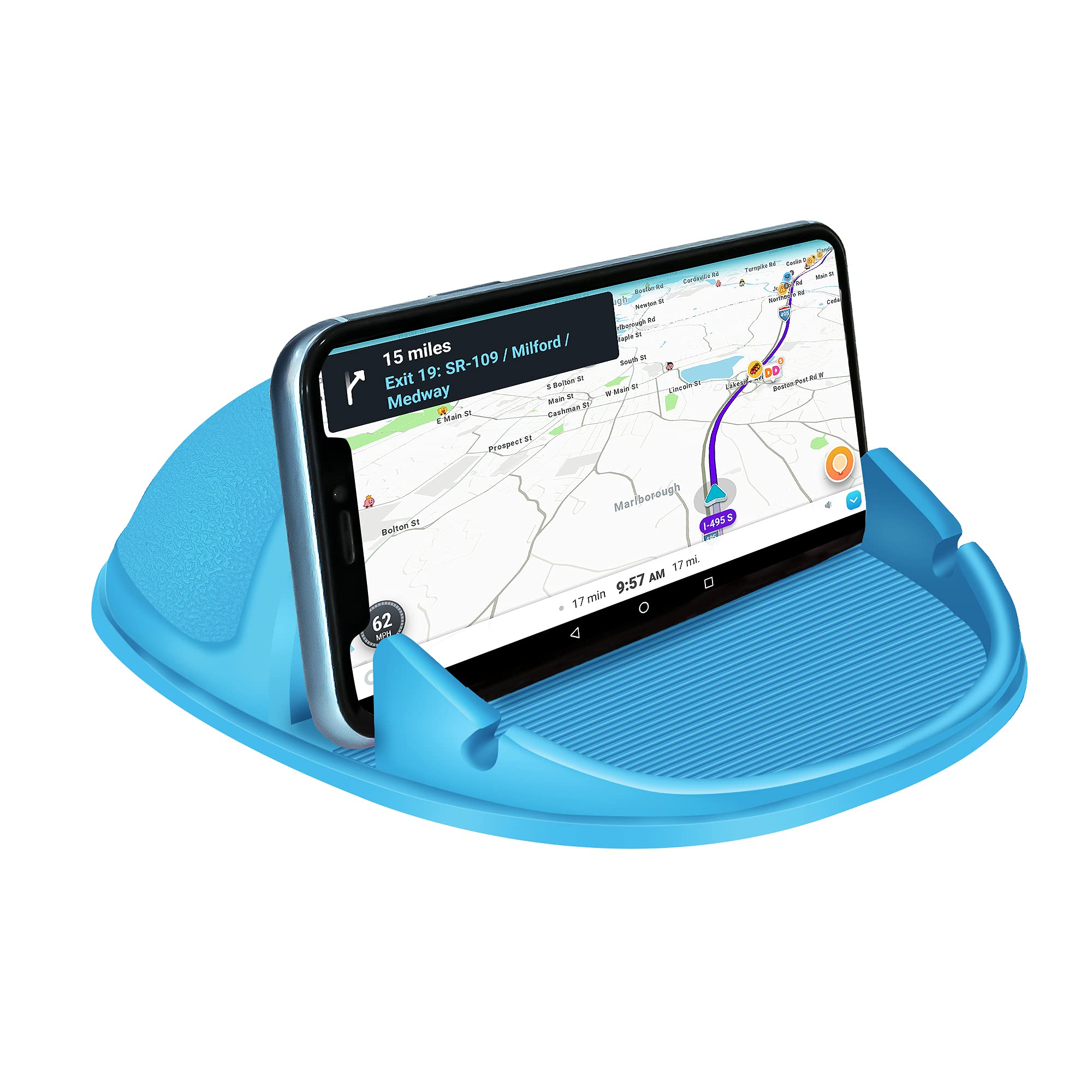 Premium Non-Slip Silicone Car Phone Holder & Dashboard Mat - Universal Phone Mount Compatible with iPhone, Samsung, Android Smartphones & GPS Devices (Blue) - Perfect for Safe Driving & Office Desk Use