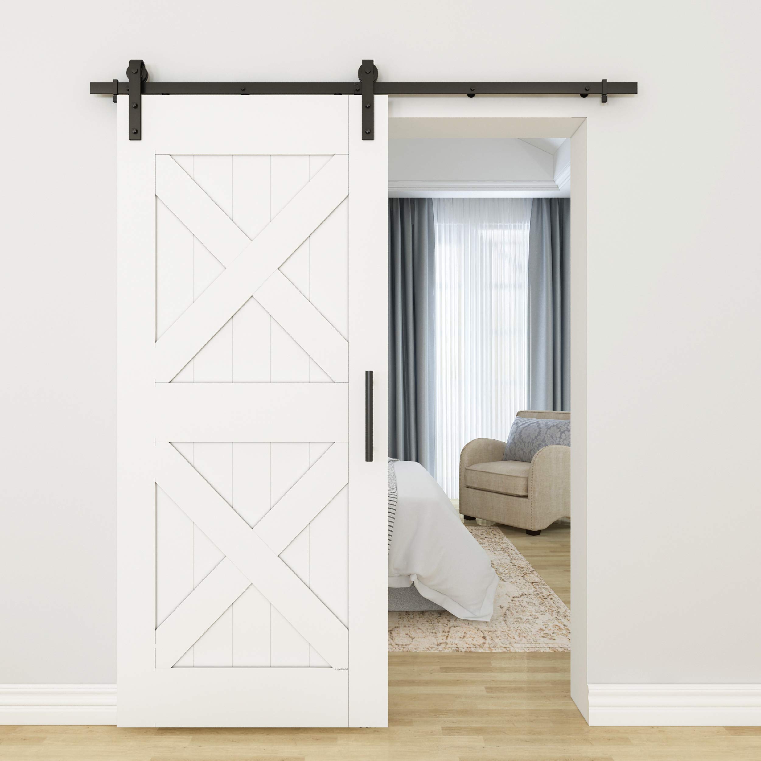 National Hardware N700-004 Matte Black Interior Sliding Barn Door Hardware Kit (2-Piece, 96-inch) - Perfect for Bedrooms, Closets & Farmhouse Style Homes