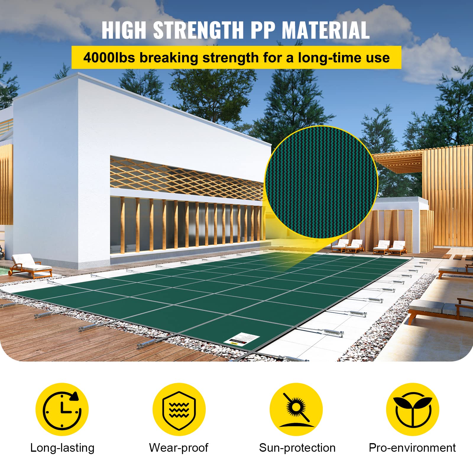 VEVOR 12x24ft Rectangle In-Ground Pool Safety Cover - Heavy Duty Green Mesh Solid Winter Cover for Swimming Pools | Perfect for Winter Protection & Debris Prevention
