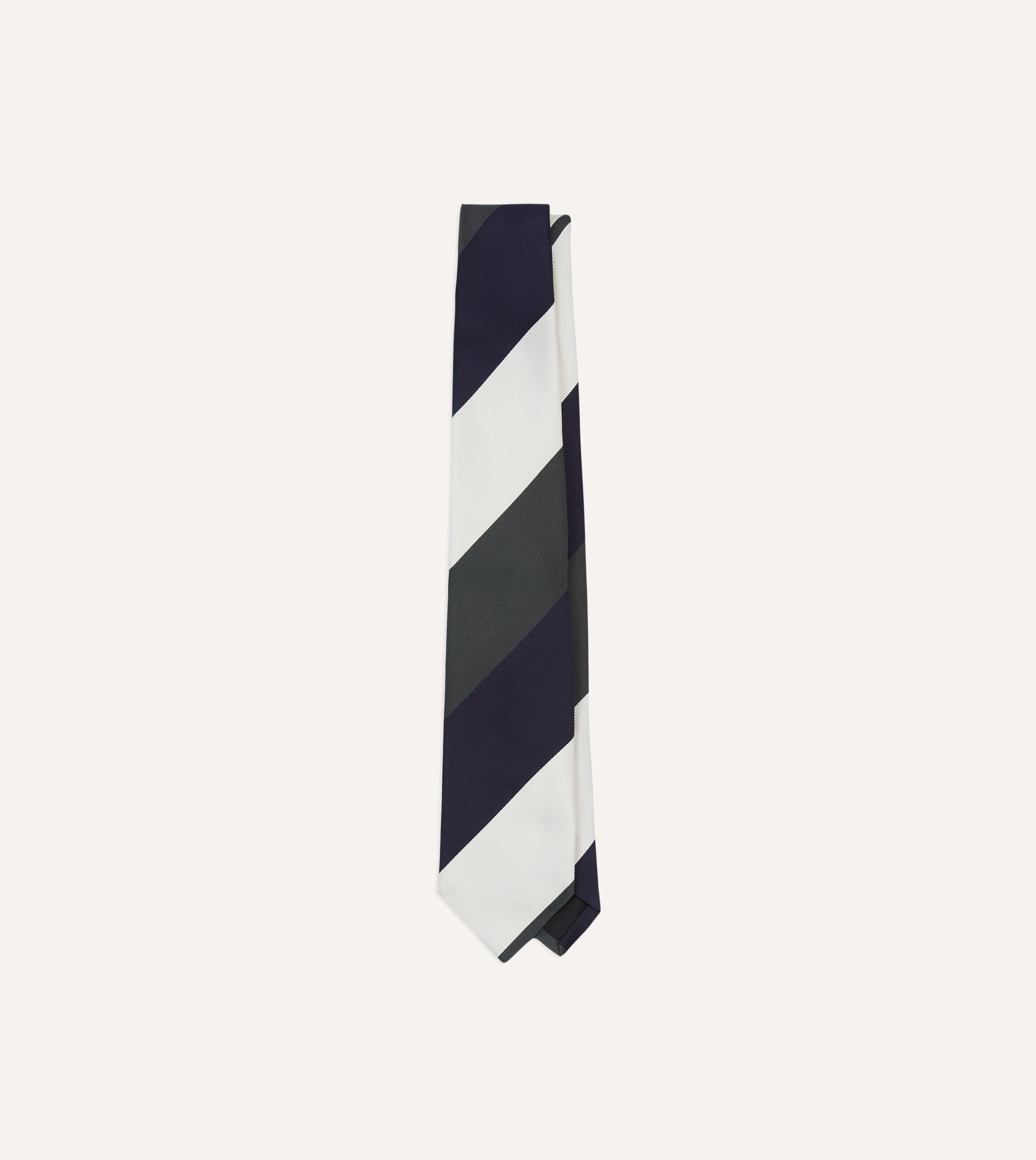 Premium Silk-Tipped Necktie - Classic Wide Stripe Repp Tie in White, Navy & Grey | Perfect for Business, Weddings & Formal Events